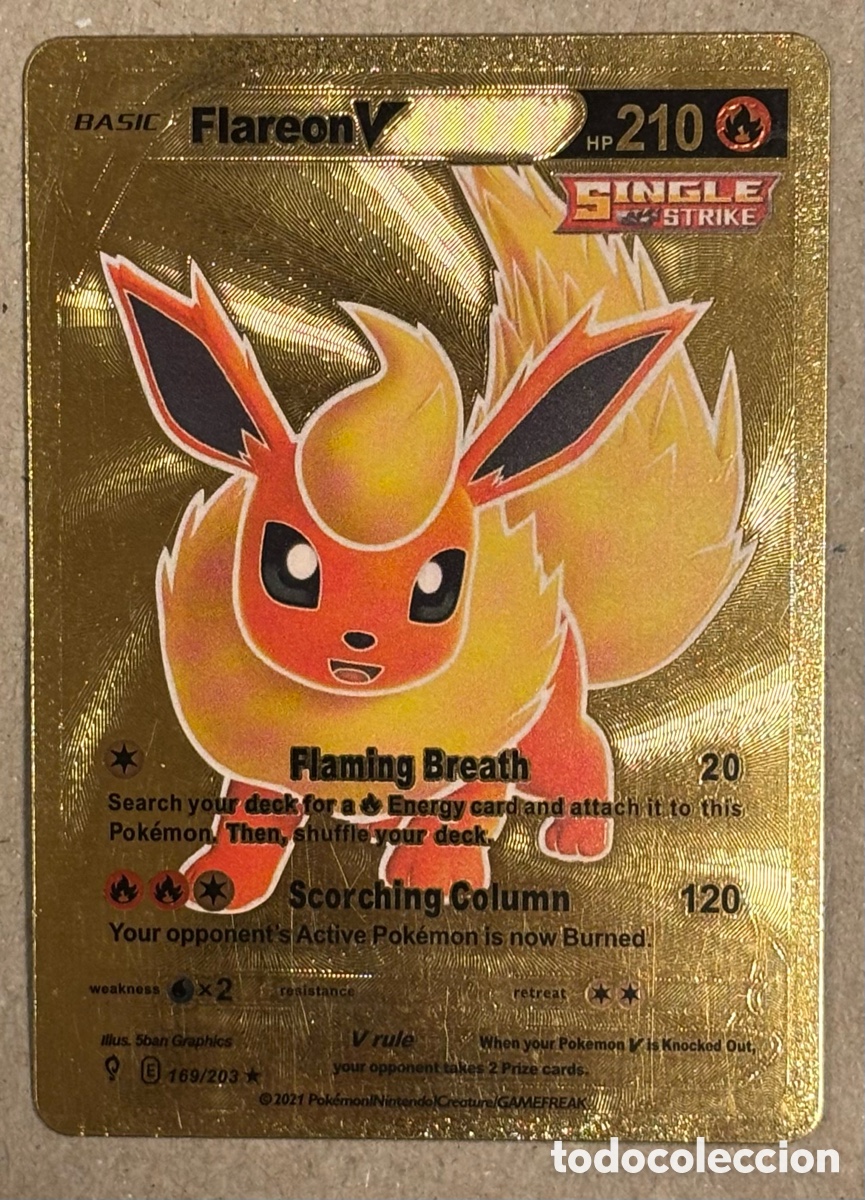 Trading Cards: FLAREON V DORADA. CARTA POK&Eacute;MON FAN-ART.