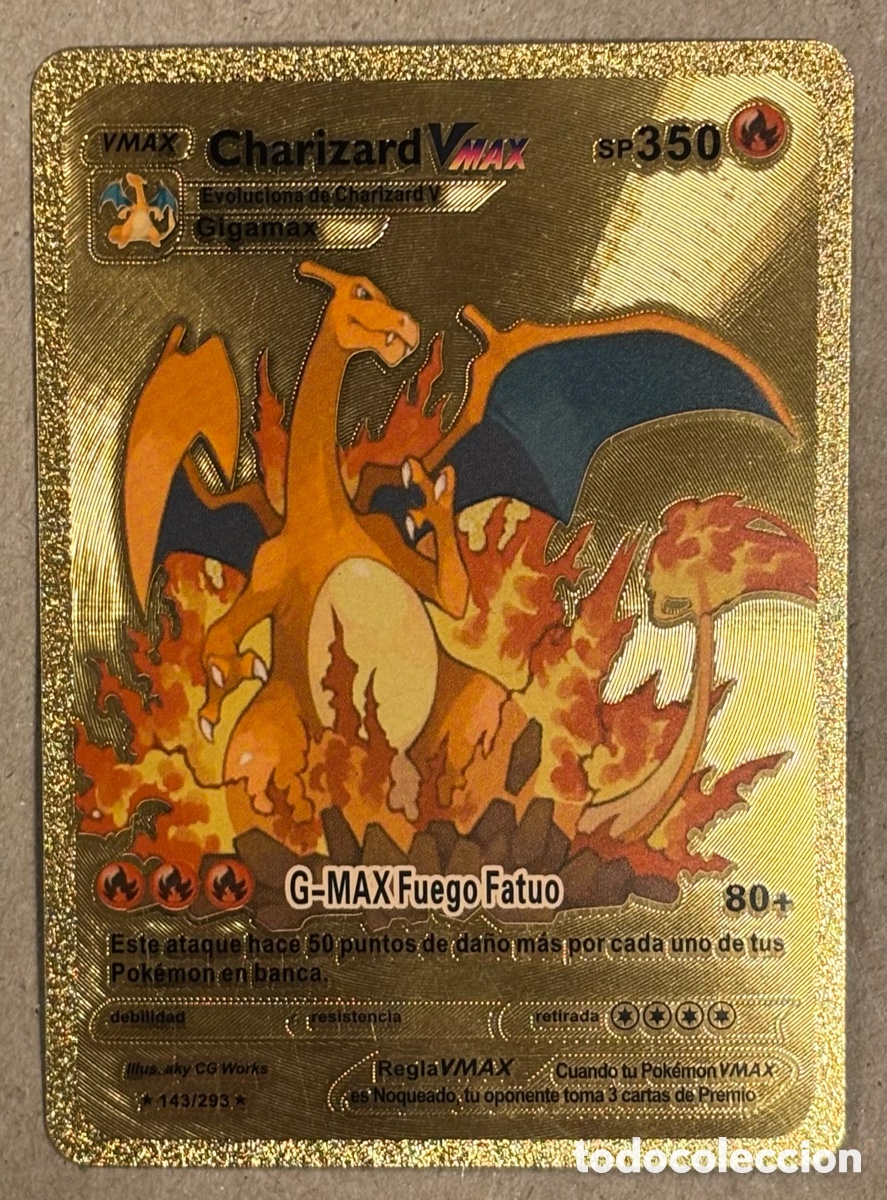 Trading Cards: CHARIZARD VMAX. CARTA DORADA POK&Eacute;MON FAN-ART.