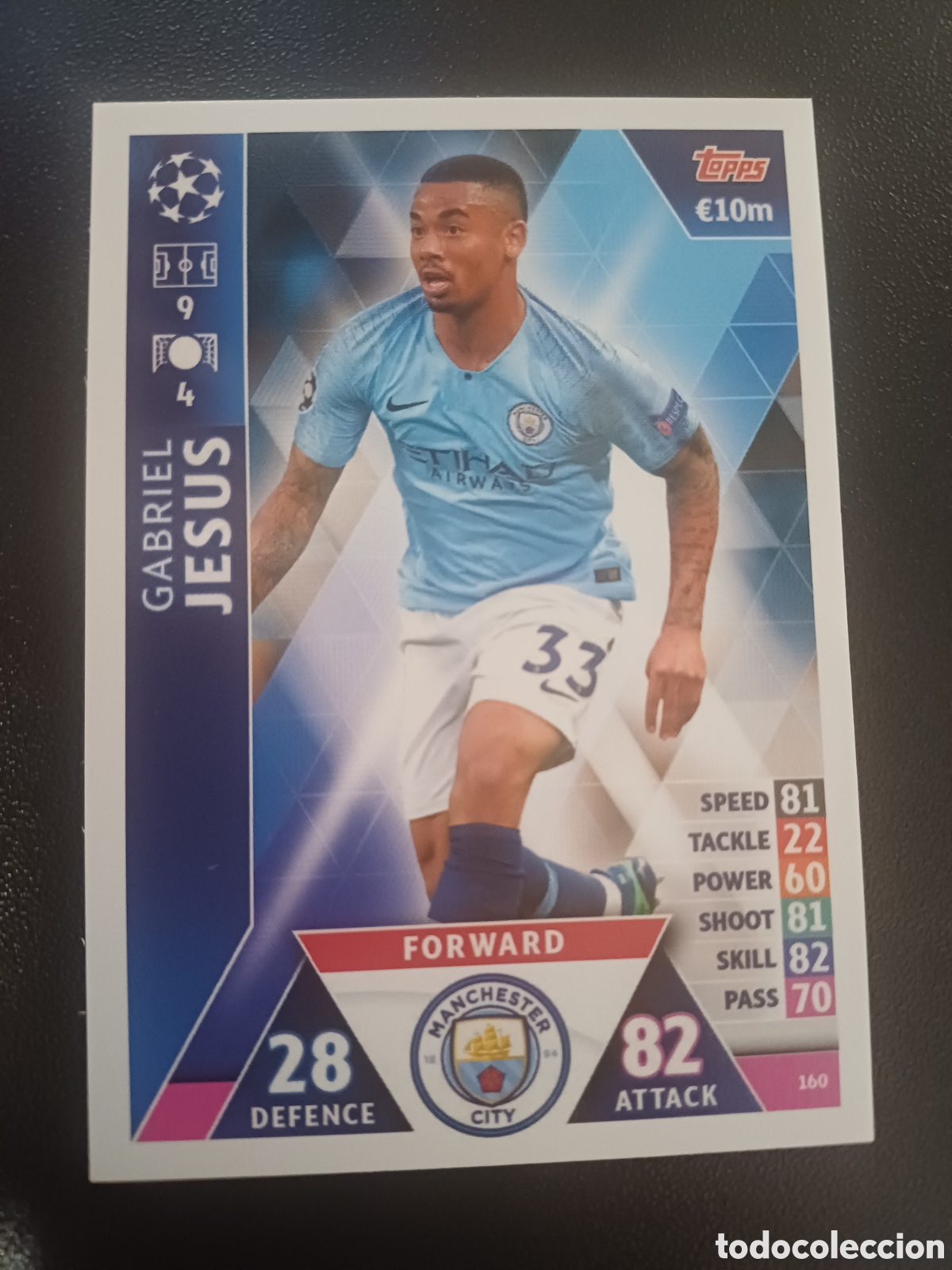 Trading Cards: #160 GABRIEL JESUS MANCHESTER CITY TOPPS MATCH ATTAX 2018/19