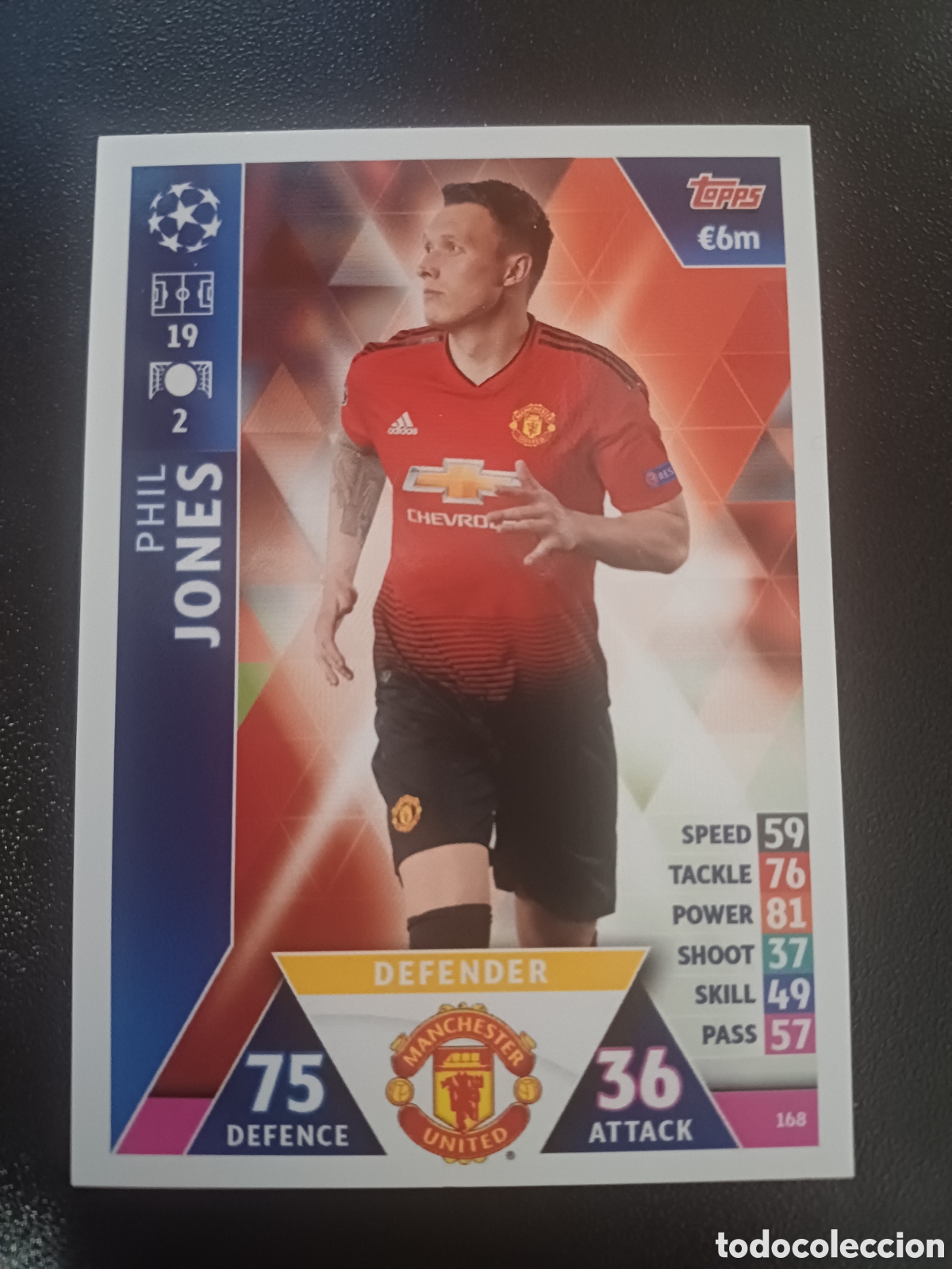 Trading Cards: #168 PHIL JONES MANCHESTER UNITED TOPPS MATCH ATTAX 2018/19