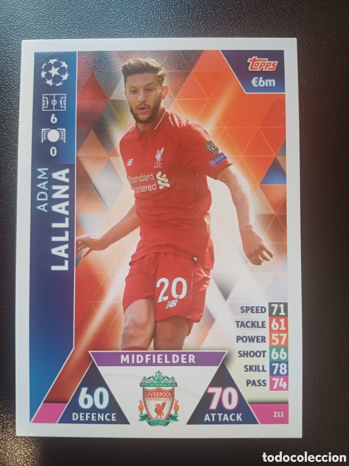 Trading Cards: #211 ADAM LALLANA LIVERPOOL FC TOPPS MATCH ATTAX 2018/19