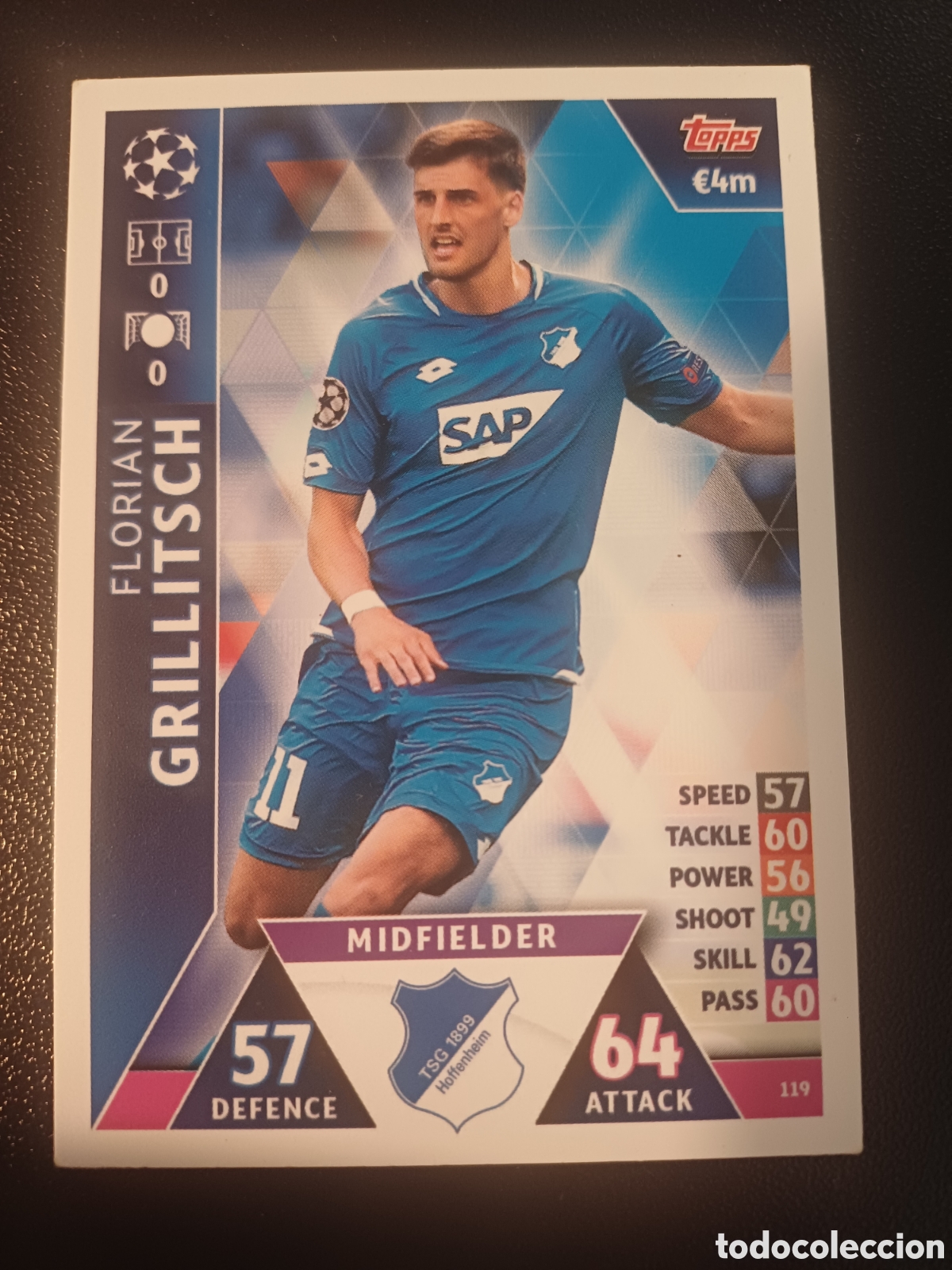 Trading Cards: #119 FLORIAN GRILLITSCH TSG 1899 HOFFENHEIM TOPPS MATCH ATTAX 2018/19