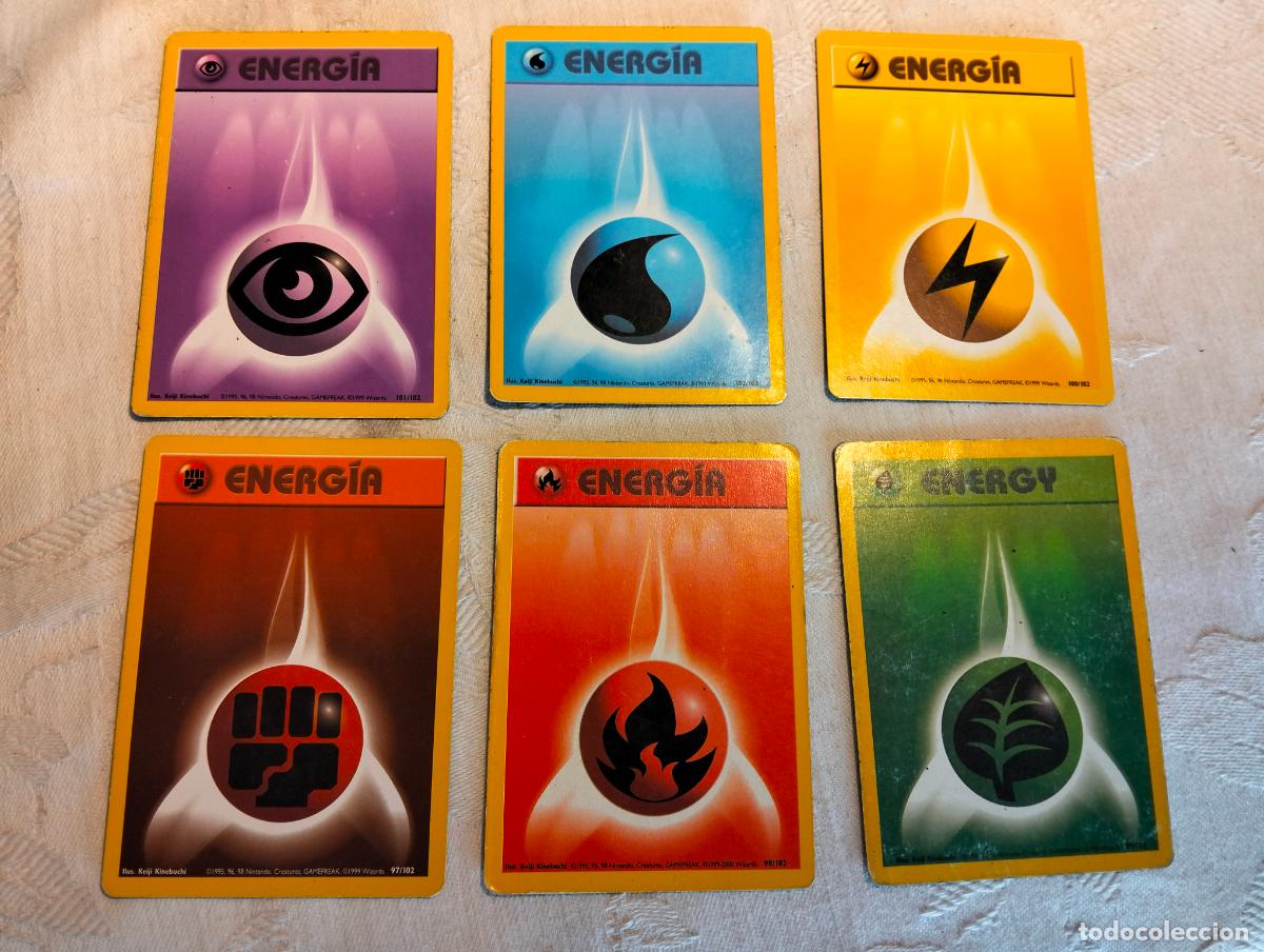 Trading Cards: Lote 6 energ&iacute;as bs 97 98 99 100 101 102 /102 1999 base set carta pokemon espa&ntilde;ol