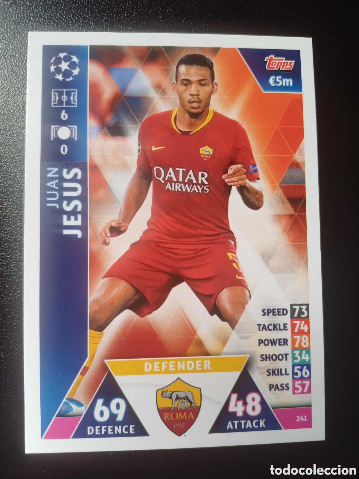 Cartas Colecion&aacute;veis: #241 JUAN JESUS AS ROMA TOPPS MATCH ATTAX 2018/19