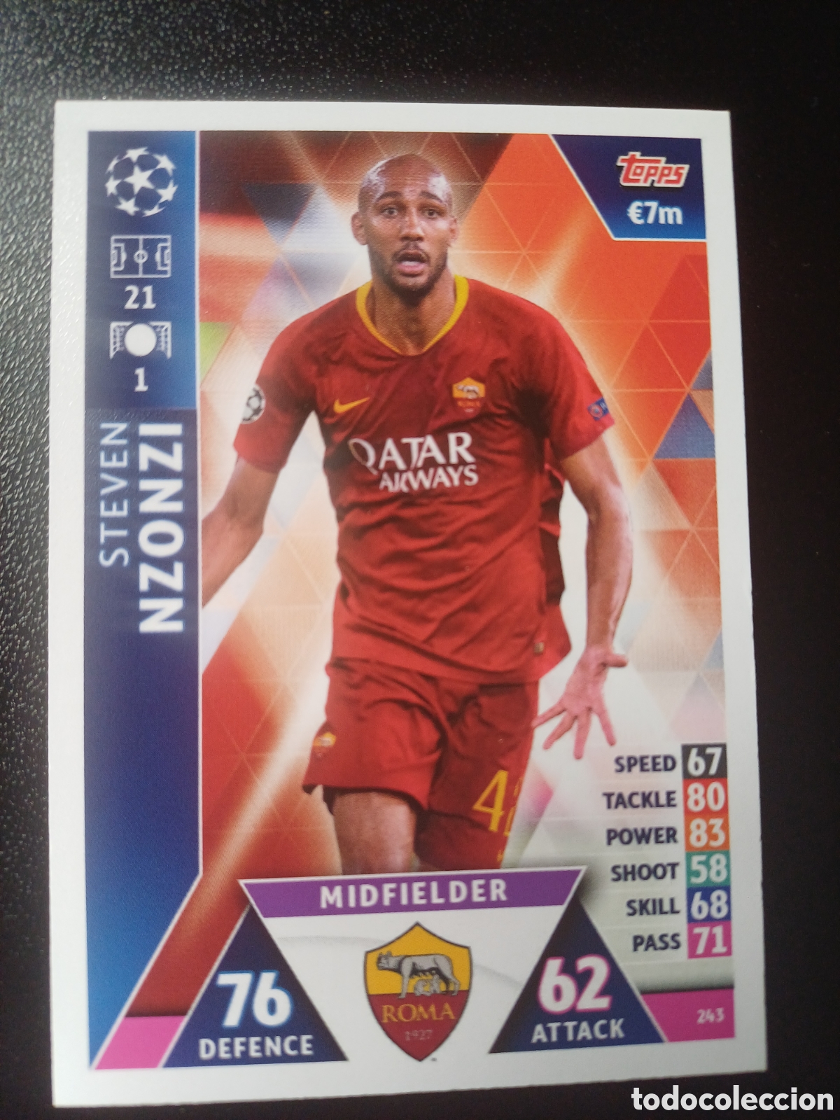 Cartas Colecion&aacute;veis: #243 STEVEN NZONZI AS ROMA TOPPS MATCH ATTAX 2018/19