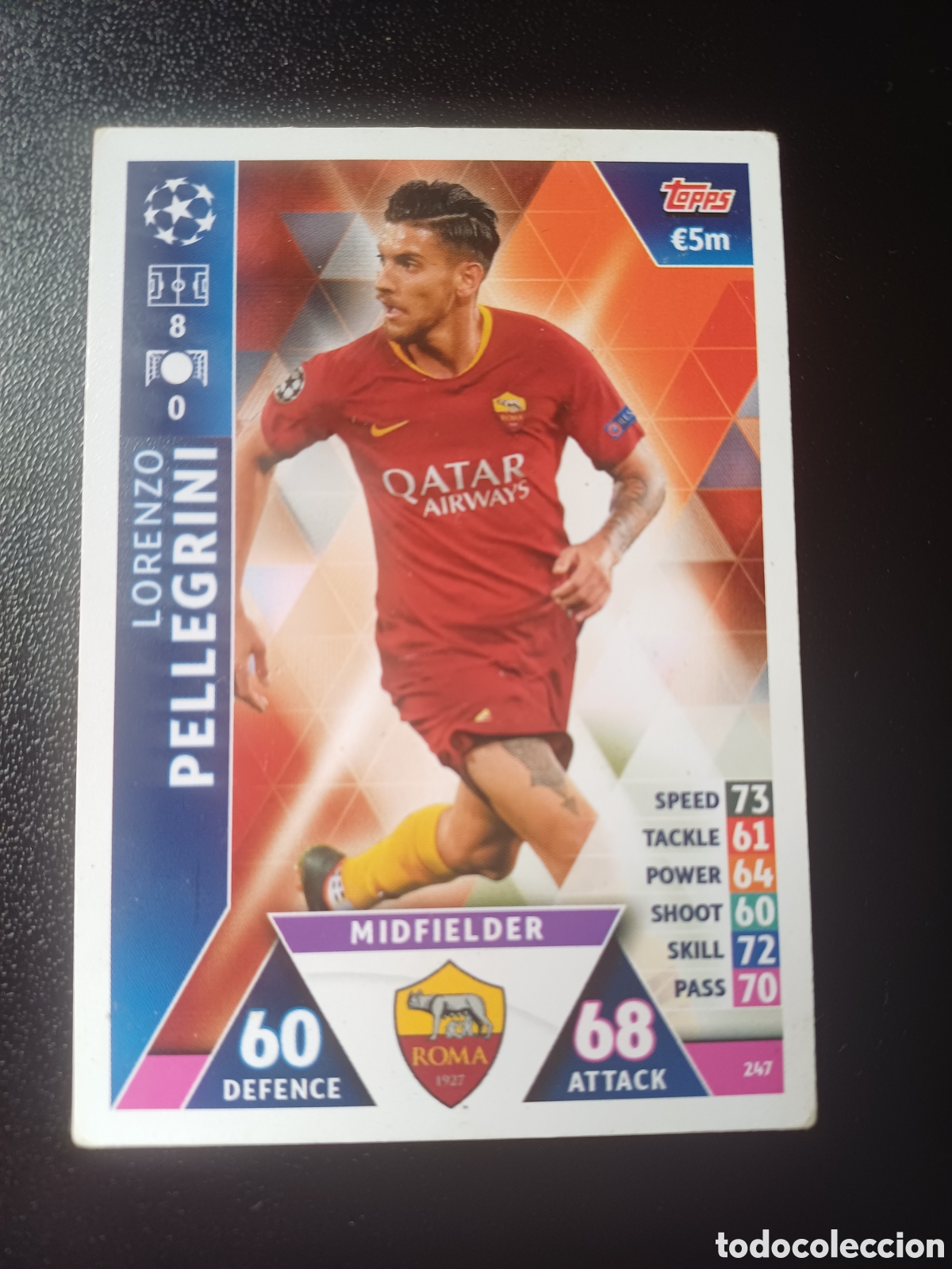Cartas Colecion&aacute;veis: #247 LORENZO PELLEGRINI AS ROMA TOPPS MATCH ATTAX 2018/19