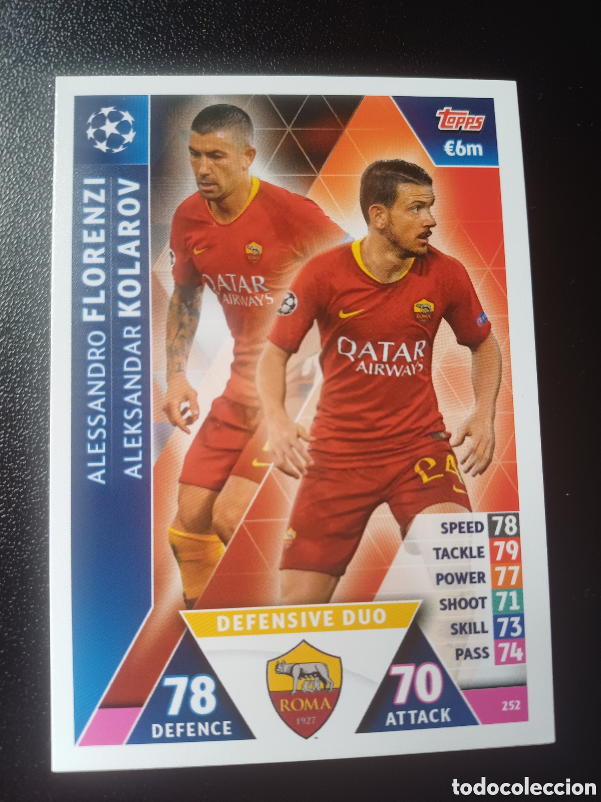 Cartas Colecion&aacute;veis: #252 FLORENZI KOLAROV DEFENSIVE DUO AS ROMA TOPPS MATCH ATTAX 2018/19