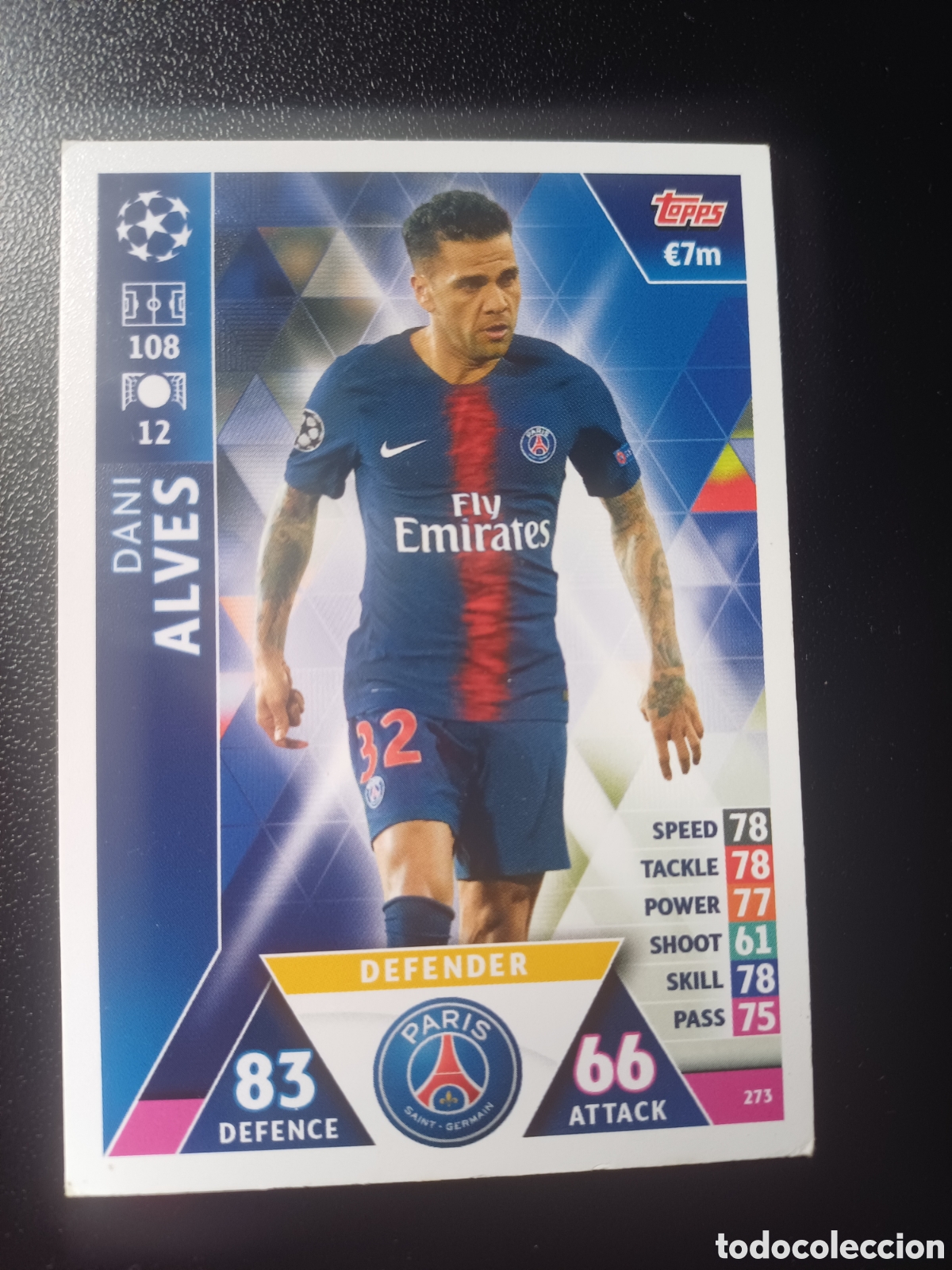 Figurine Collezionabili: #273 DANI ALVES PARIS SAINT-GERMAIN TOPPS MATCH ATTAX 2018/19