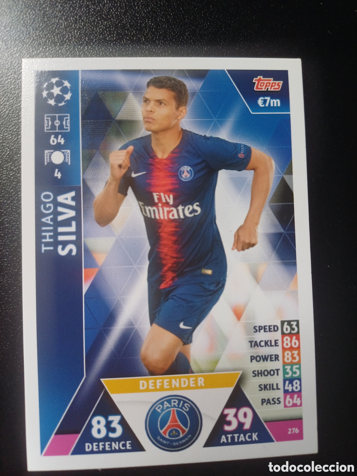 Figurine Collezionabili: #276 THIAGO SILVA PARIS SAINT-GERMAIN TOPPS MATCH ATTAX 2018/19