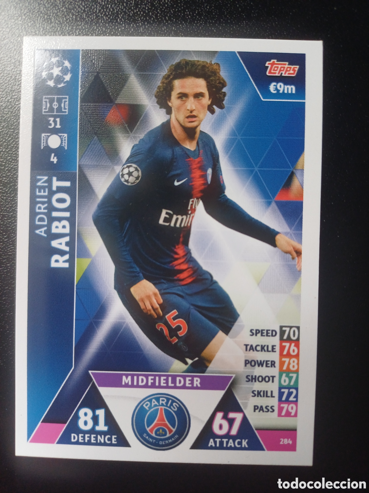 Figurine Collezionabili: #284 ADRIEN RABIOT PARIS SAINT-GERMAIN TOPPS MATCH ATTAX 2018/19