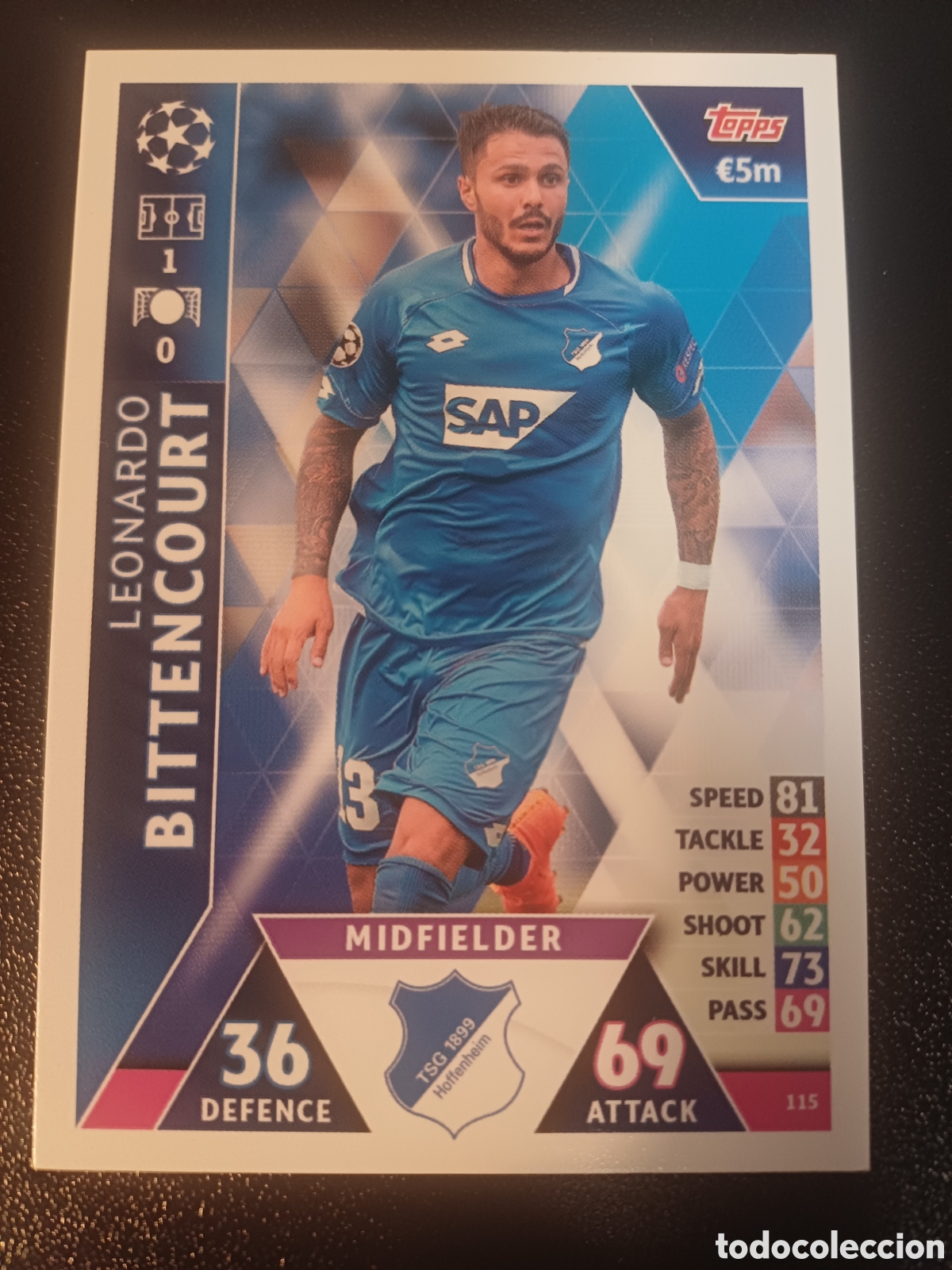Cartas Colecion&aacute;veis: #115 LEONARDO BITTENCOURT TSG 1899 HOFFENHEIM TOPPS MATCH ATTAX 2018/19