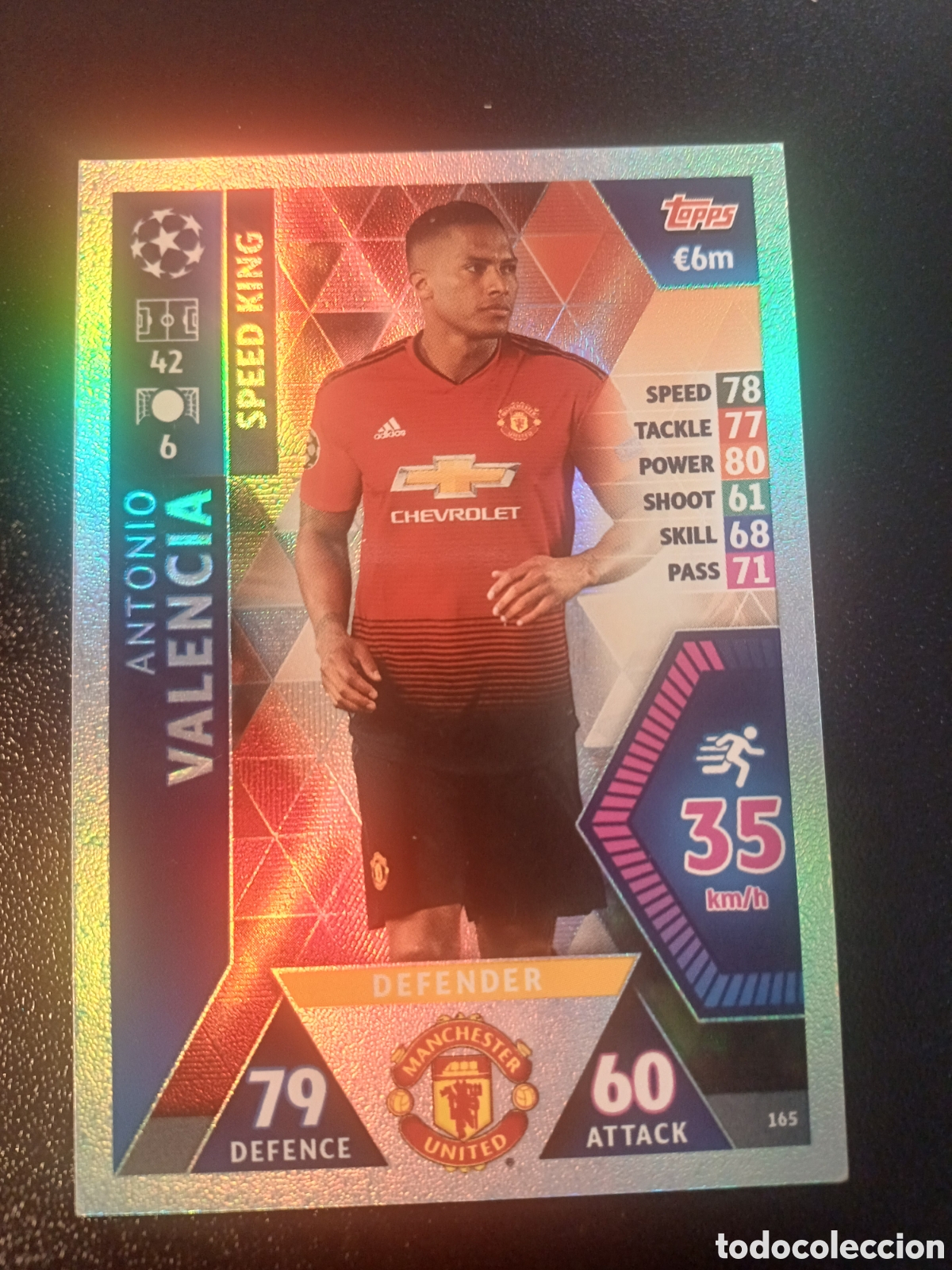 Trading Cards: #165 ANTONIO VALENCIA SPEED KING MANCHESTER UNITED TOPPS MATCH ATTAX 2018/19