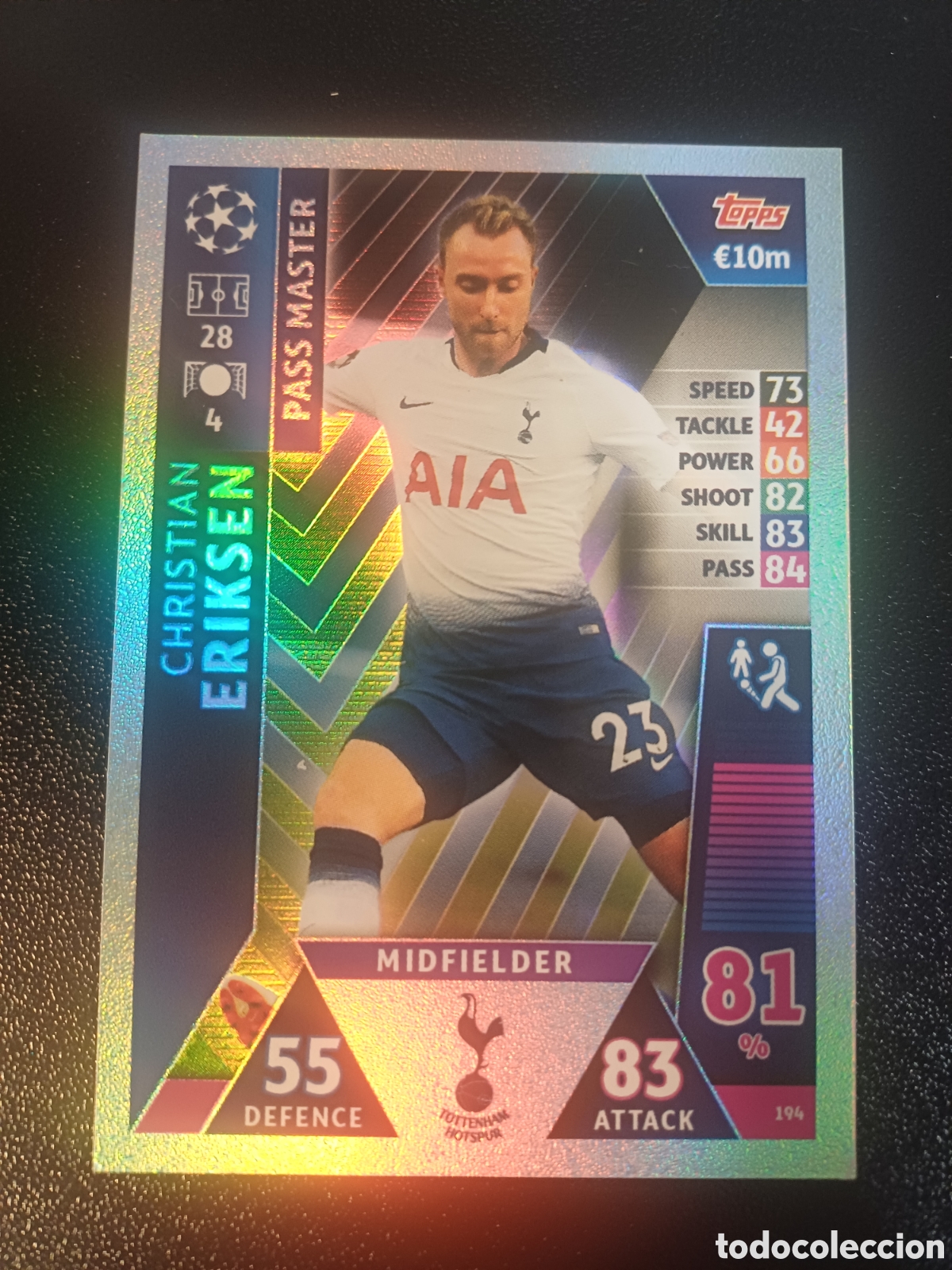 Trading Cards: #194 CHRISTIAN ERIKSEN PASS MASTER TOTTENHAM HOTSPUR TOPPS MATCH ATTAX 2018/19