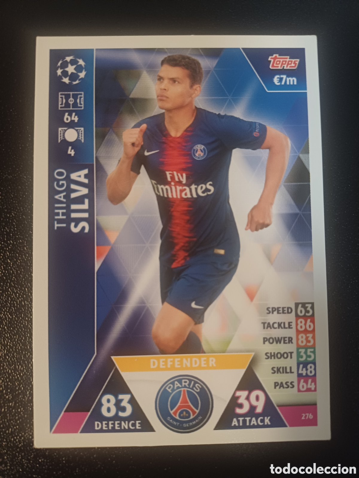 Trading Cards: #276 THIAGO SILVA PARIS SAINT-GERMAIN TOPPS MATCH ATTAX 2018/19