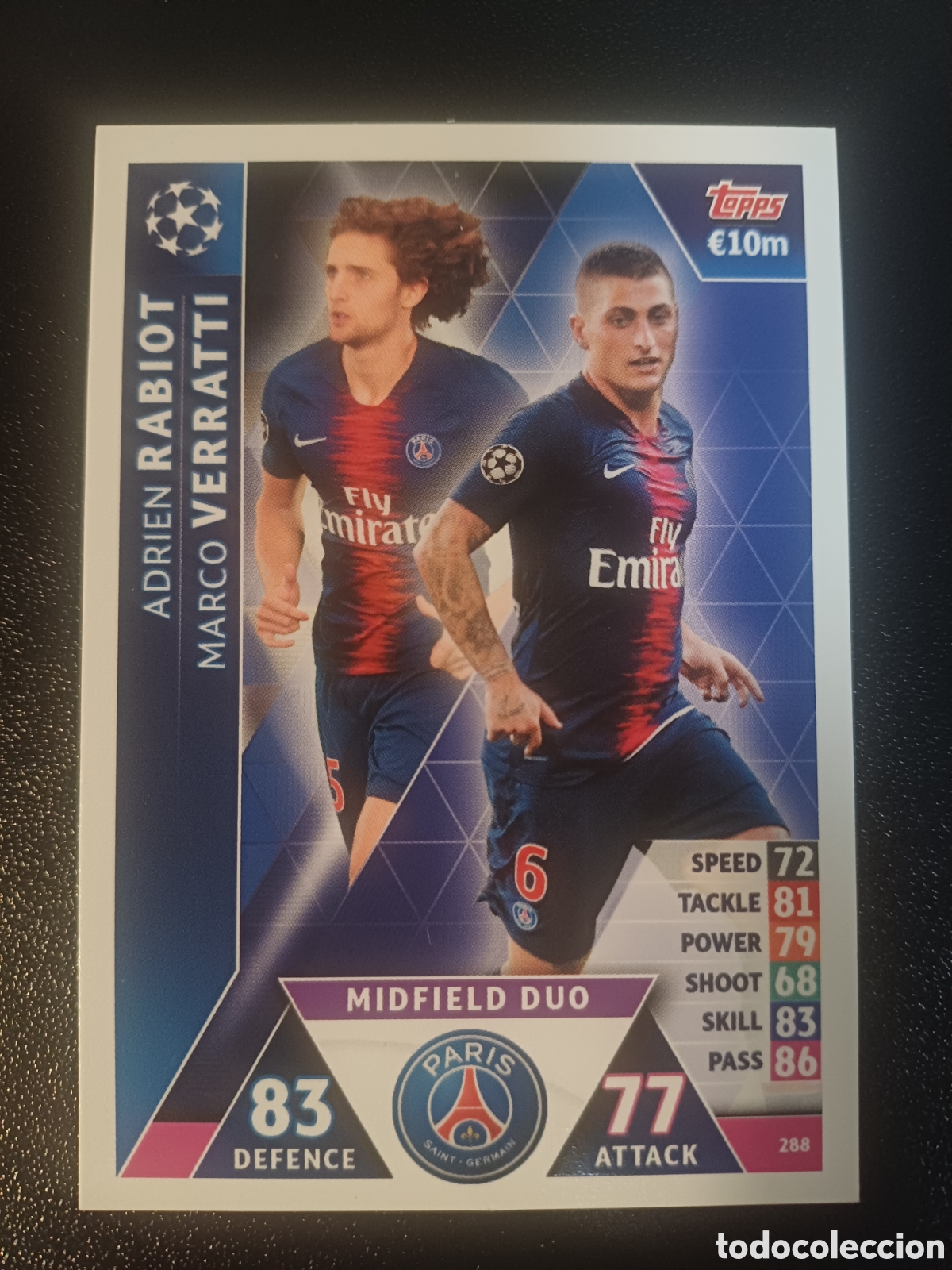 Trading Cards: #288 RABIOT VERRATTI MIDFIELD DUO PARIS SAINT-GERMAIN TOPPS MATCH ATTAX 2018/19