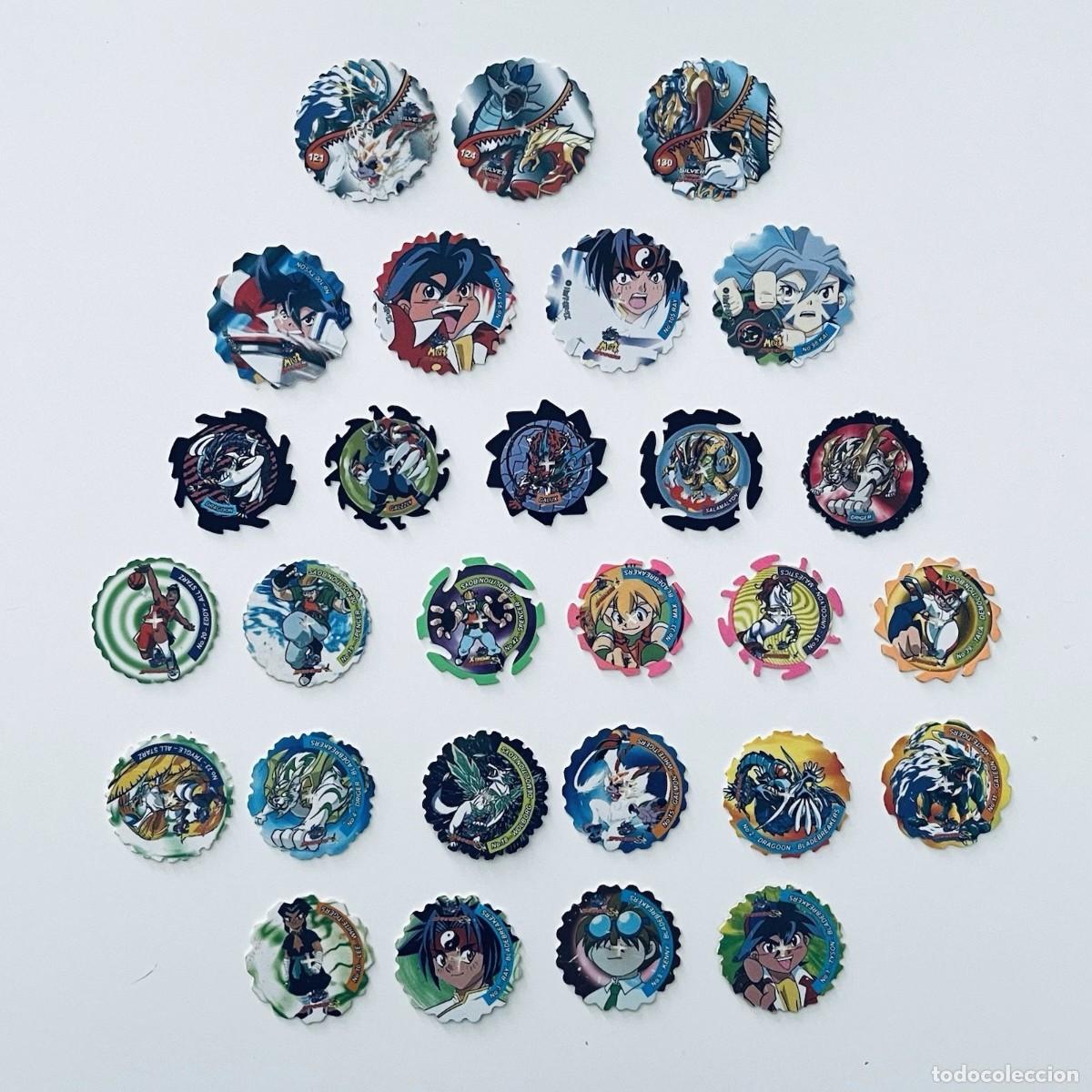 Figurine Collezionabili: Lote x28 Tazos Pogs Caps Beyblade Xtreme Spinner genuine Spain originales