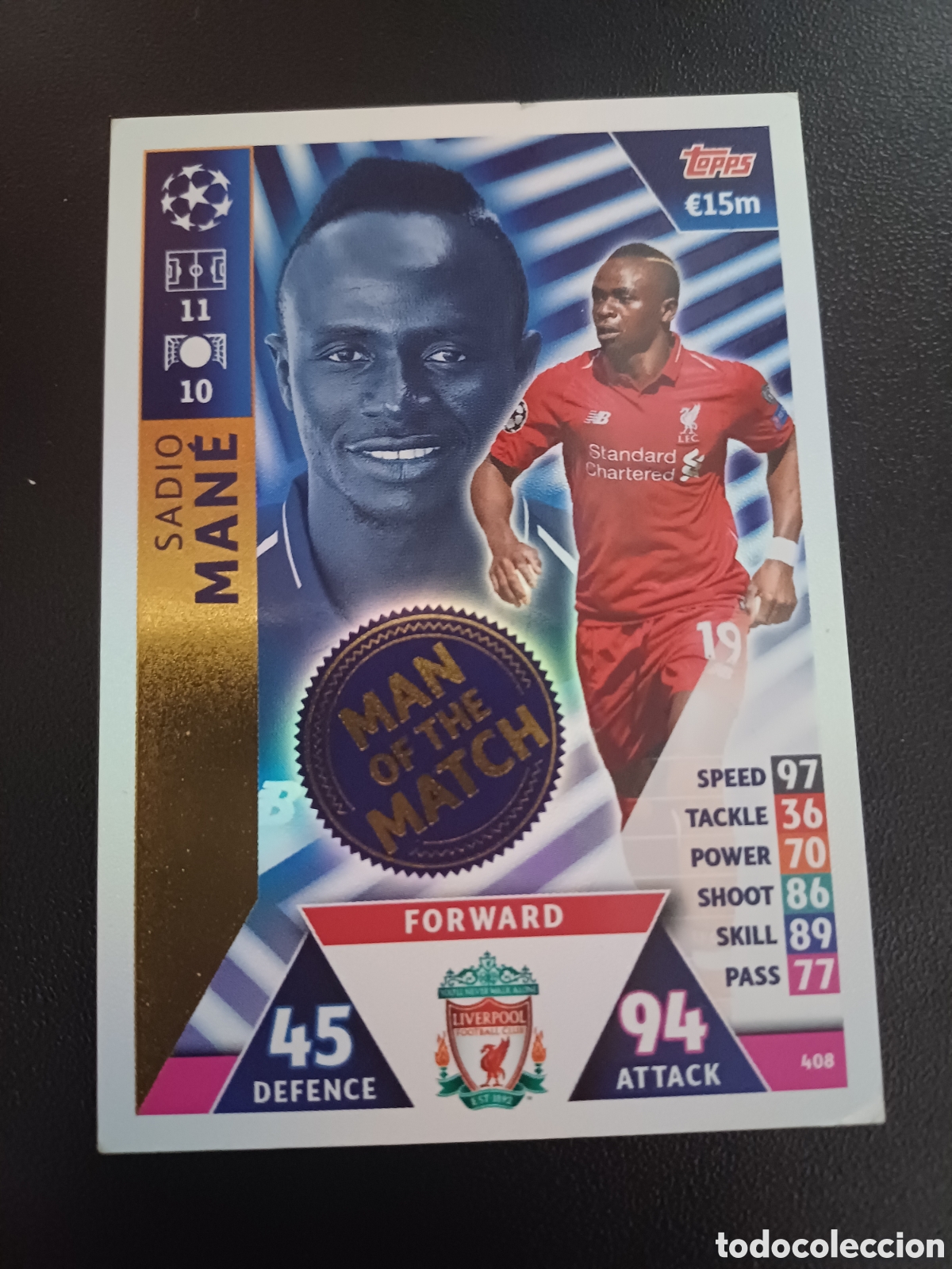 Trading Cards: #408 SADIO MANE LIVERPOOL FC MAN OF THE MATCH TOPPS MATCH ATTAX 2018/19