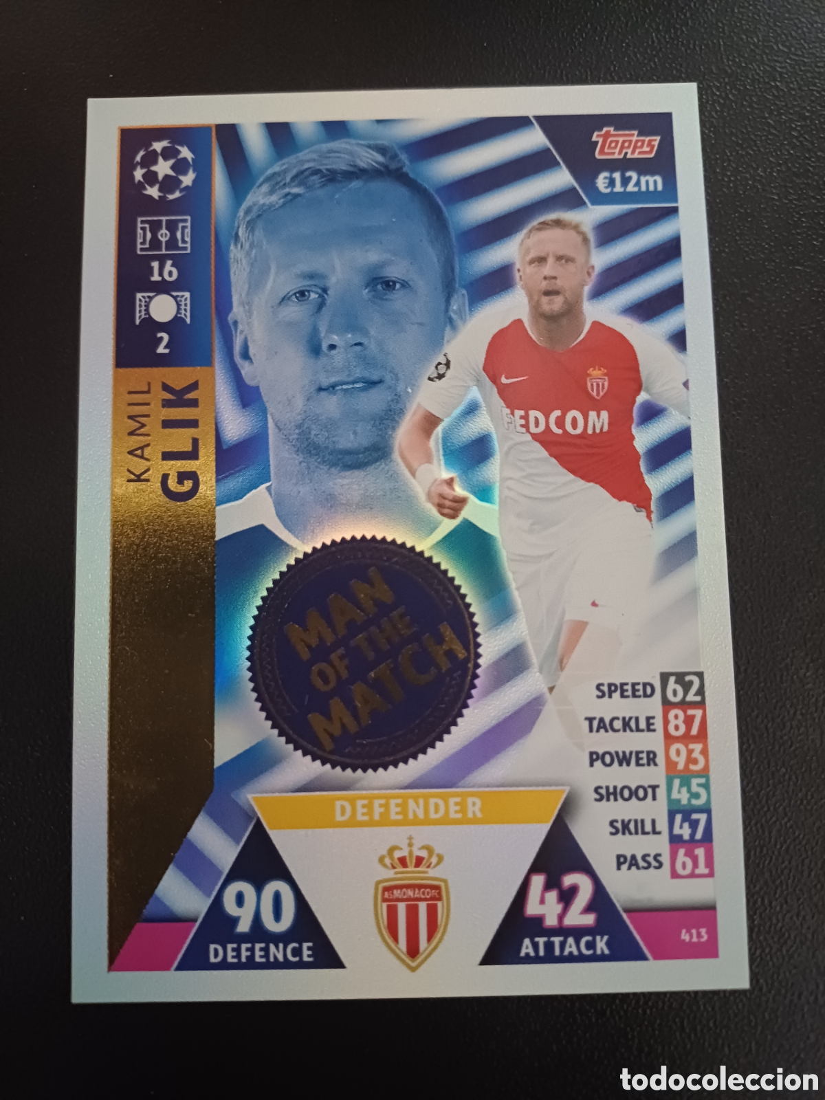 Trading Cards: #413 KAMIL GLIK AS MONACO FC MAN OF THE MATCH TOPPS MATCH ATTAX 2018/19