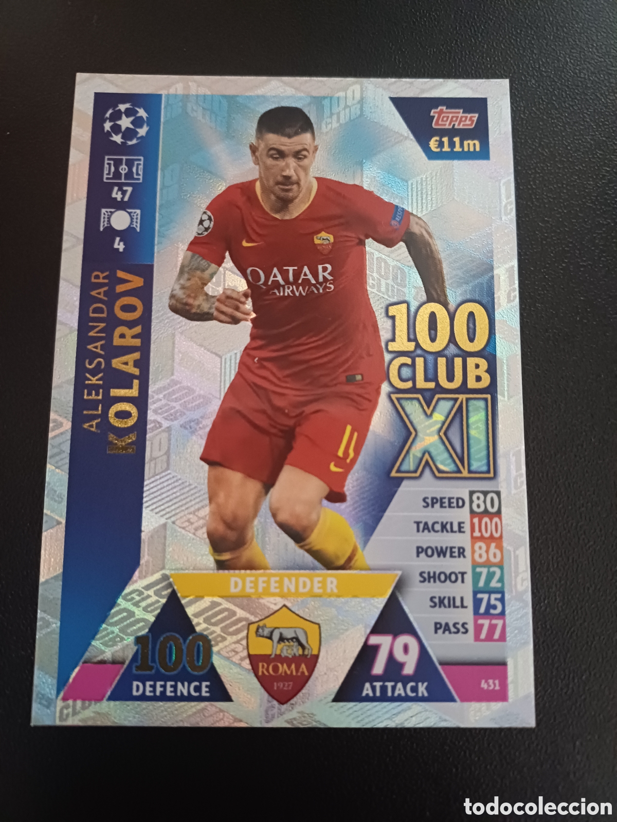 Cartas Colecion&aacute;veis: #431 ALEKSANDAS KOLAROV AS ROMA 100 CLUB XL TOPPS MATCH ATTAX 2018/19