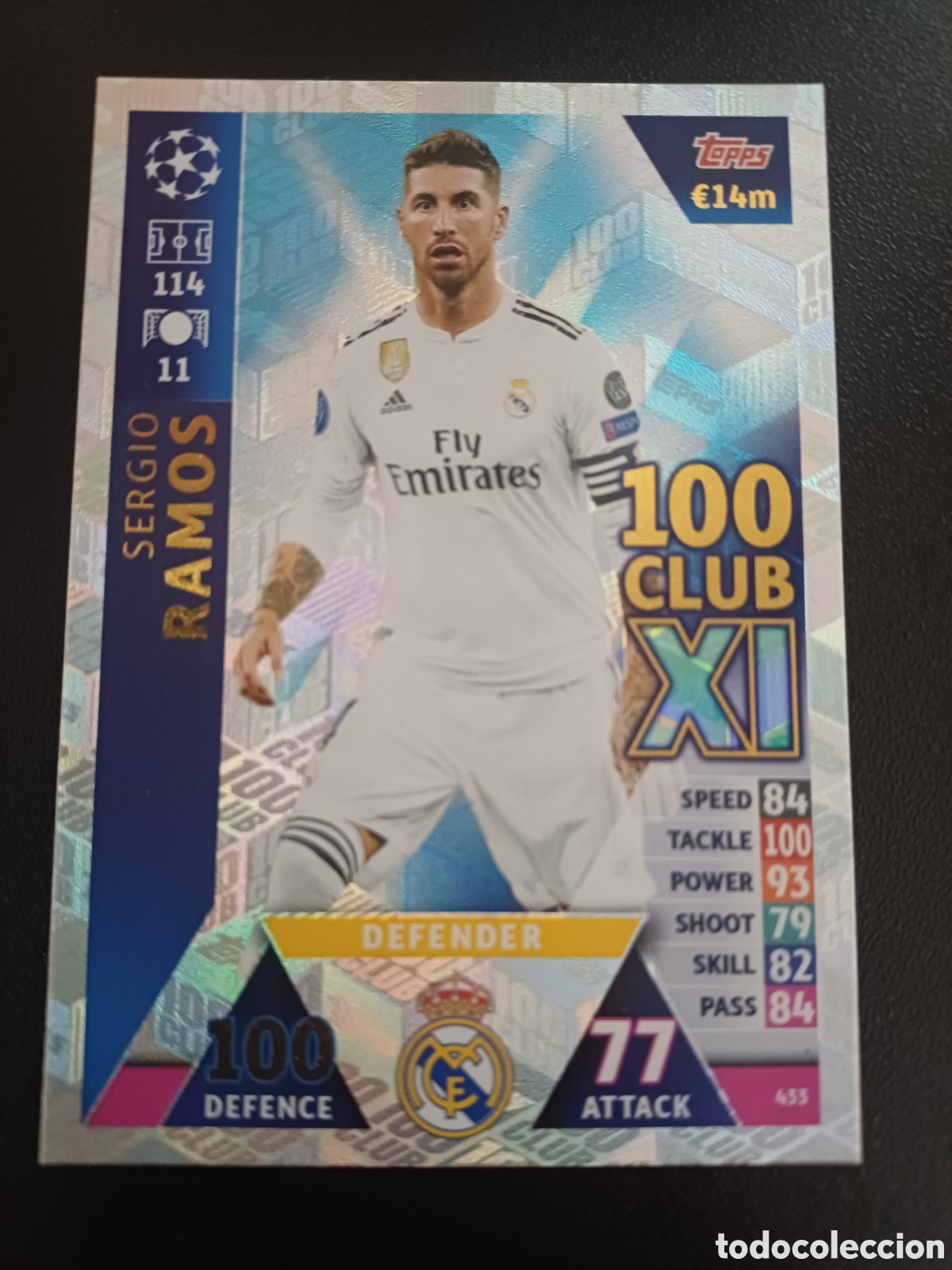 Cartas Colecion&aacute;veis: #433 SERGIO RAMOS REAL MADRID 100 CLUB XL TOPPS MATCH ATTAX 2018/19