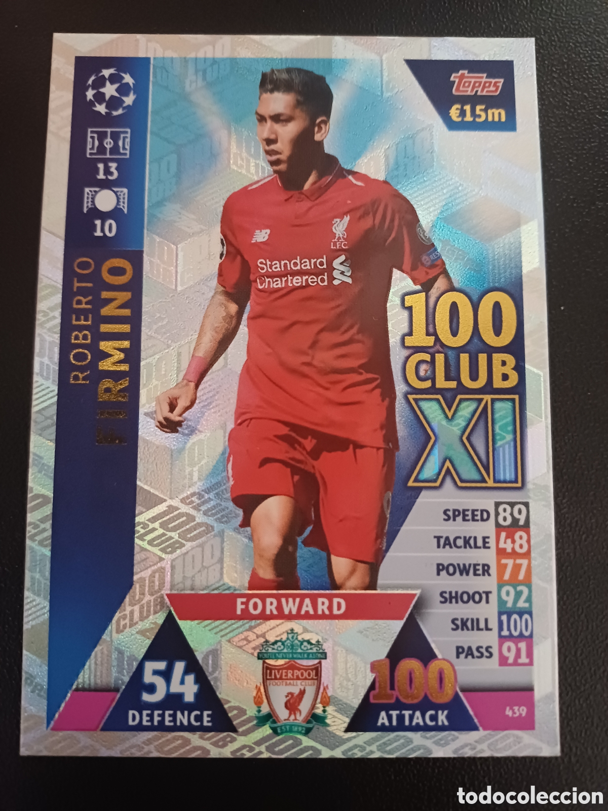 Cartas Colecion&aacute;veis: #439 ROBERTO FIRMINO LIVERPOOL FC 100 CLUB XL TOPPS MATCH ATTAX 2018/19