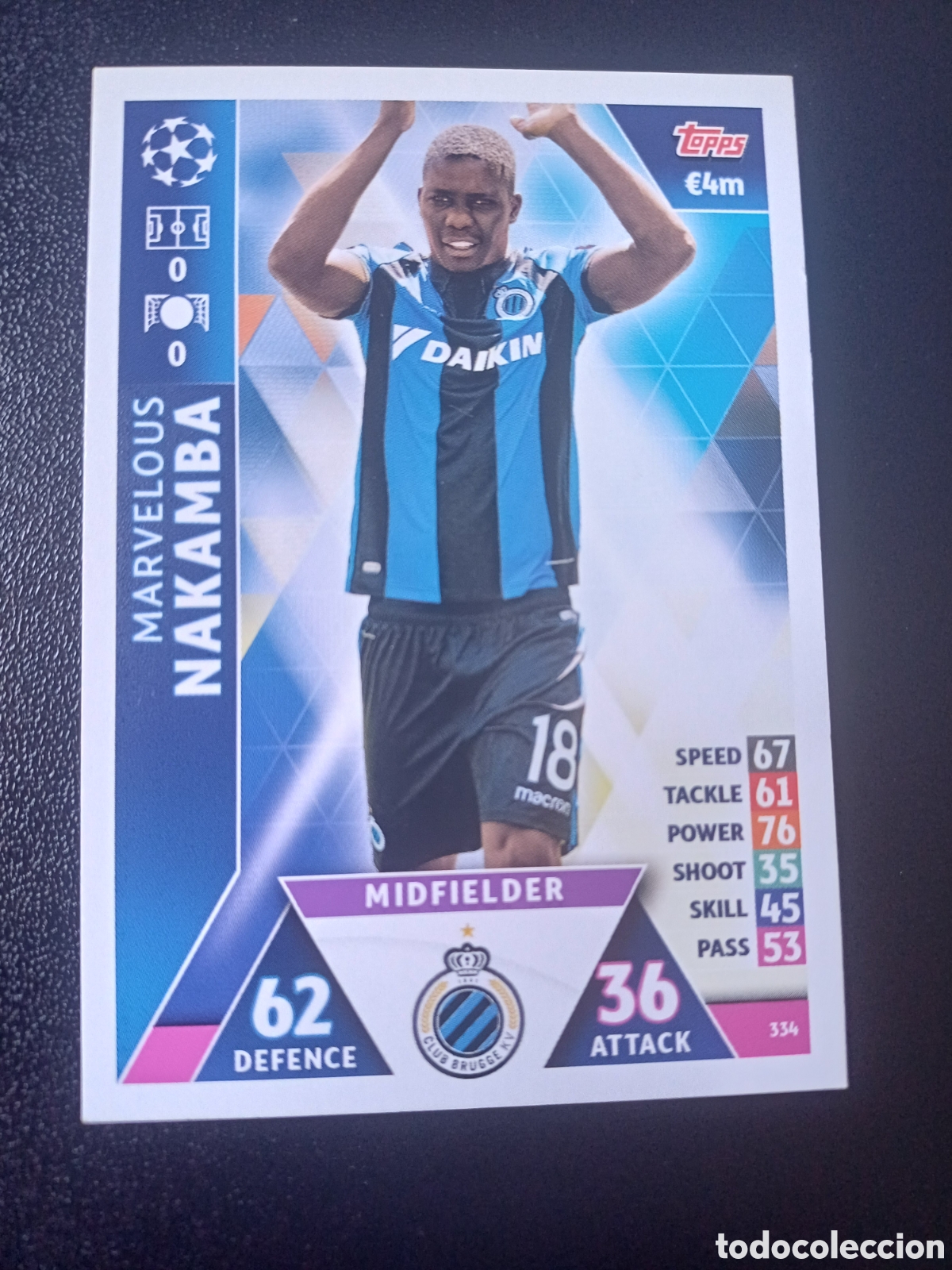 Sammelkarten: #334 MARVELOUS NAKAMBA CLUB BRUGGE TOPPS MATCH ATTAX 2018/19