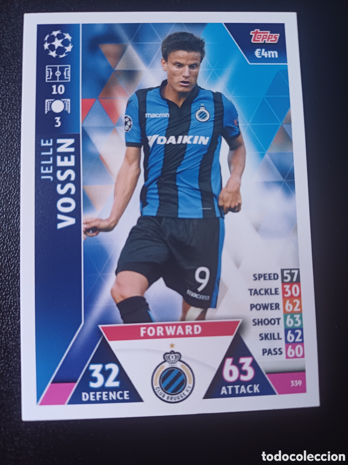 Cartas Colecion&aacute;veis: #339 JELLE VOSSEN CLUB BRUGGE TOPPS MATCH ATTAX 2018/19