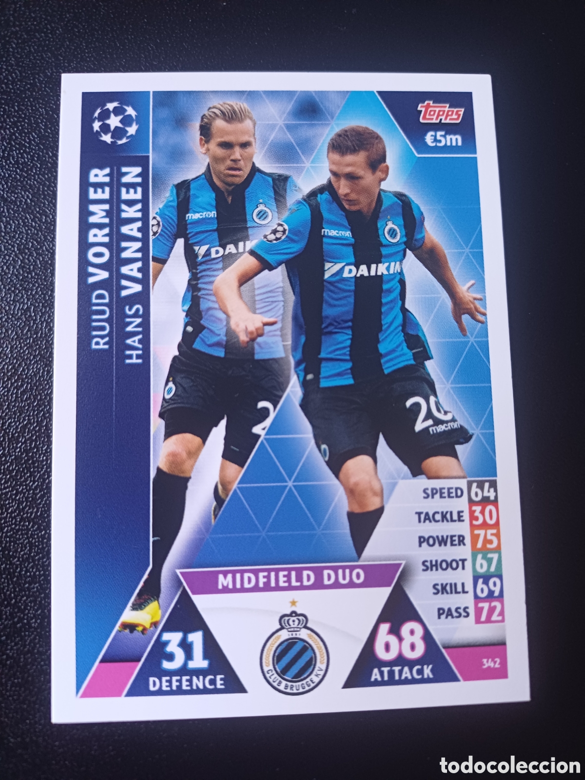 Cartas Colecion&aacute;veis: #342 VORMER VANAKEN MIDFIELD DUO CLUB BRUGGE TOPPS MATCH ATTAX 2018/19
