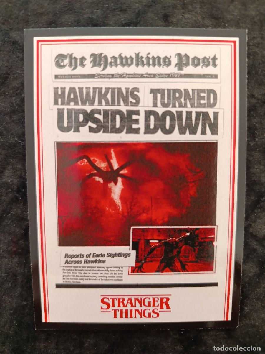 Trading Cards: STRANGER THINGS. THIS IS OUR STORY. PANINI. #182 THE HAWKINS POST. HAWKINS TURNED UPSIDE DOWN