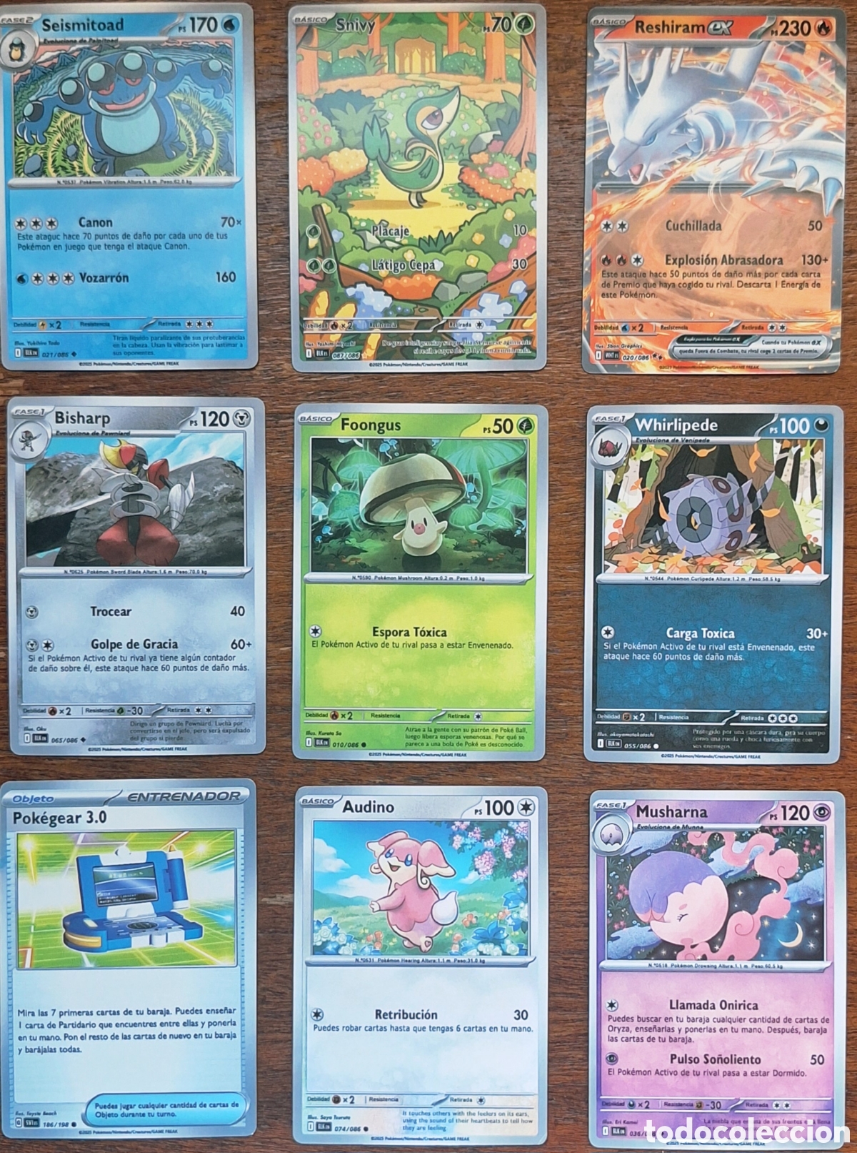 Trading Cards: Lote 9 Cartas Pokemon - Snivy - Musharna - Foongus - Seismitoad - Whirlipede...