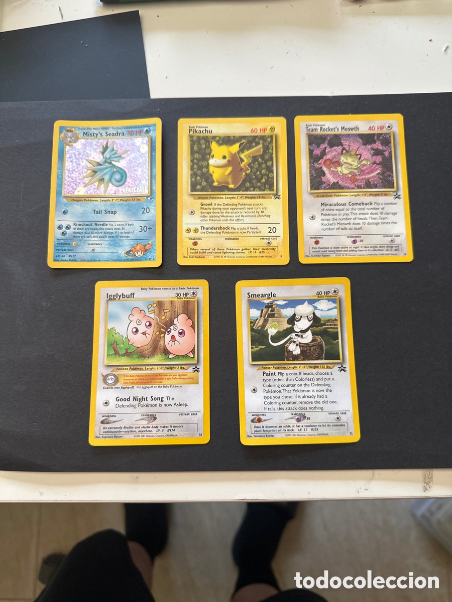 Trading Cards: Lote cartas promo Pokemon Seadra, Picachu, Meowth, Igglybuff y Smeargle todas nuevas sin usar