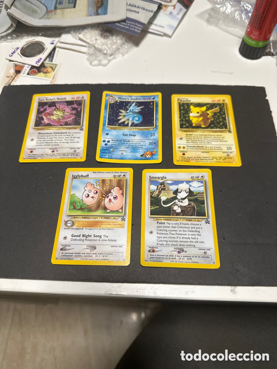 Trading Cards: Lote cartas promo Pokemon Seadra, Picachu, Meowth, Igglybuff y Smeargle todas nuevas sin usar