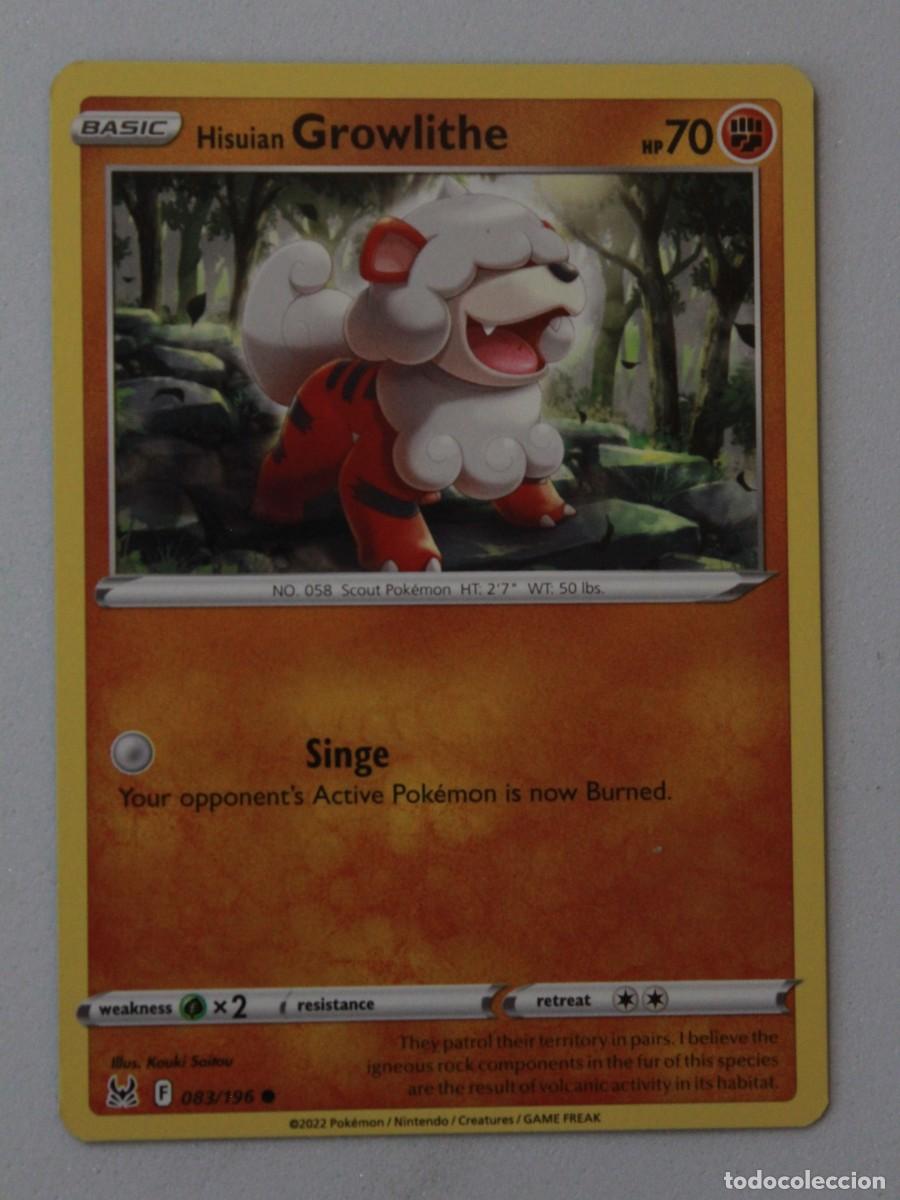 Trading Cards: Carta Pok&eacute;mon Hisuian Growlithe 083/196 Lost Origin Ingles Original TCG