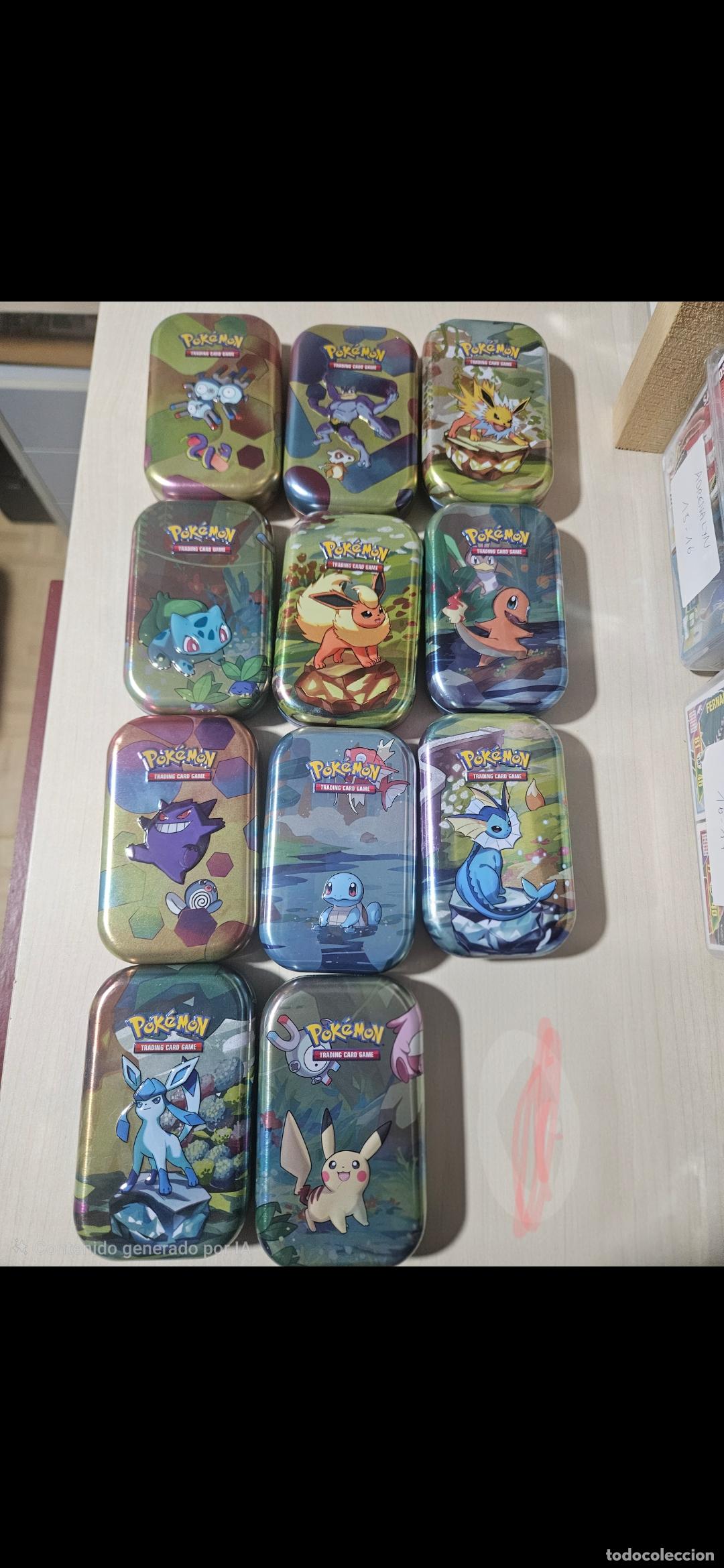 Figurine Collezionabili: 11 latas lata vac&iacute;a monedas Evoluciones prism&aacute;ticas prismatic evolutions cartas Pok&eacute;mon