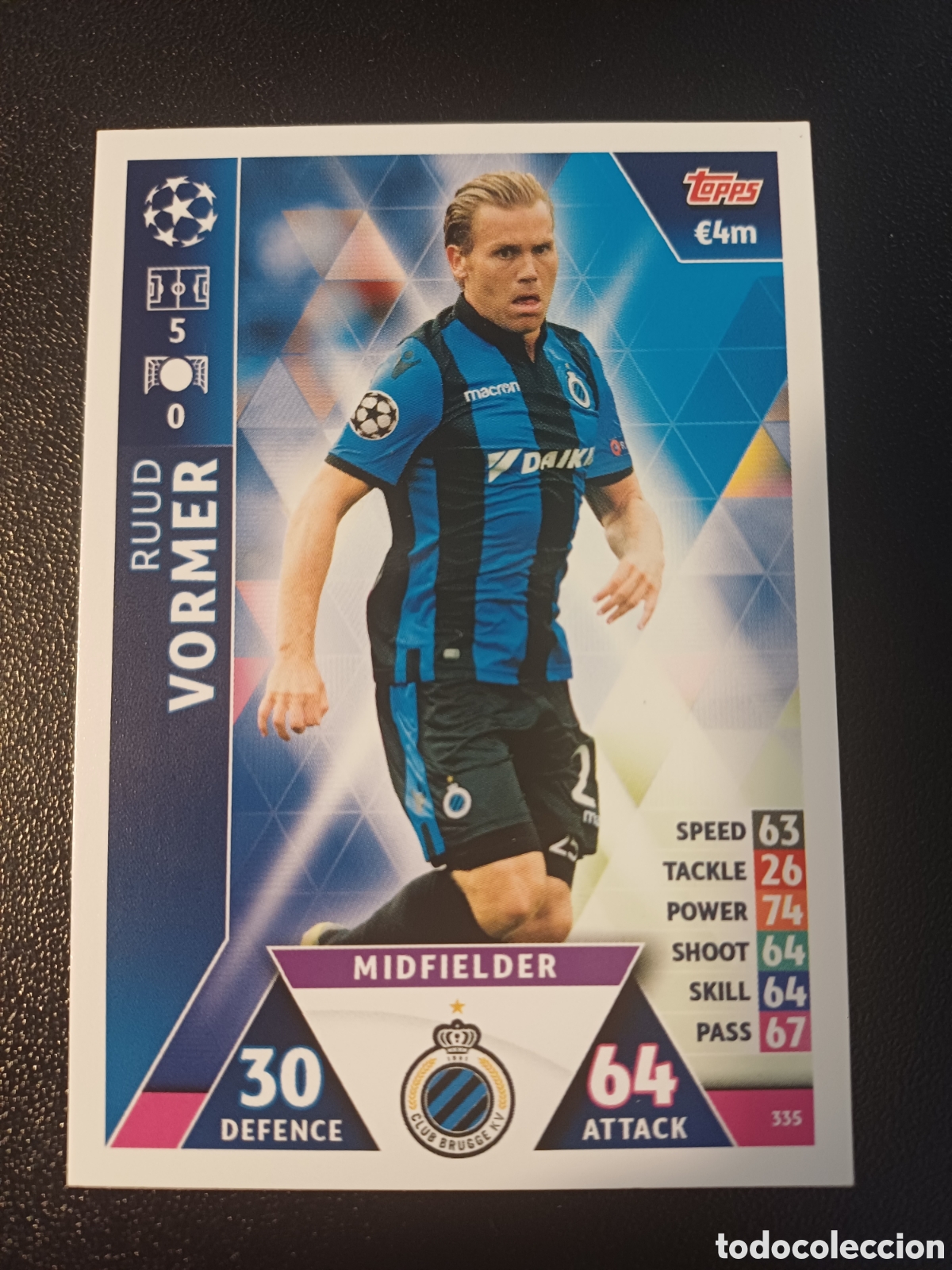 Cartes &agrave; &Eacute;changer: #335 RUUD VORMER CLUB BRUGGE TOPPS MATCH ATTAX 2018/19