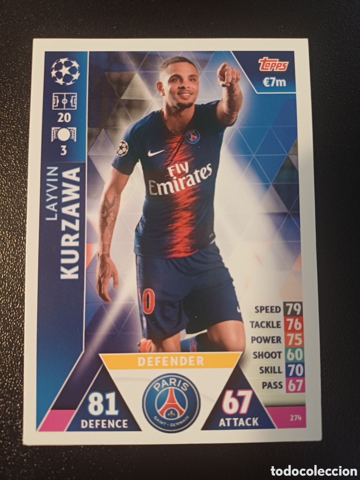 Cartas Colecion&aacute;veis: #274 LAYVIN KURZAWA PARIS SAINT-GERMAIN TOPPS MATCH ATTAX 2018/19
