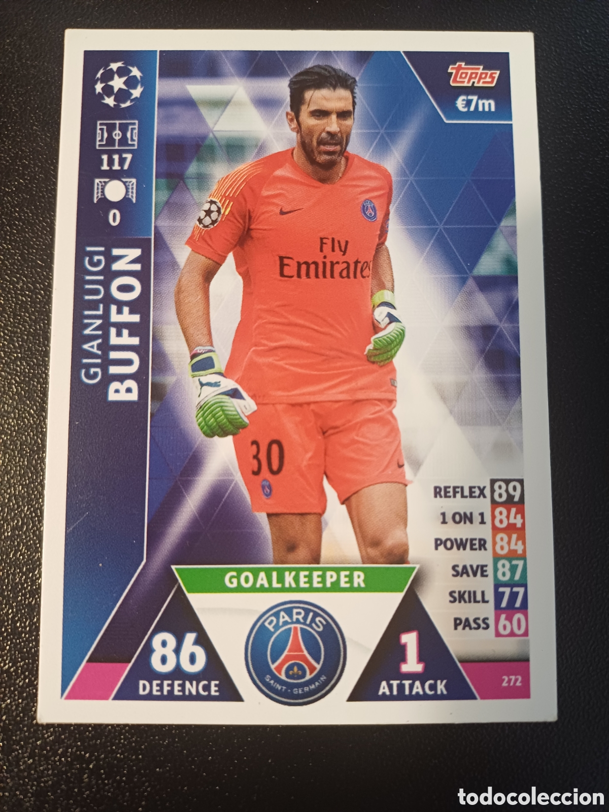 Cartas Colecion&aacute;veis: #272 GIANLUIGI BUFFON PARIS SAINT-GERMAIN TOPPS MATCH ATTAX 2018/19