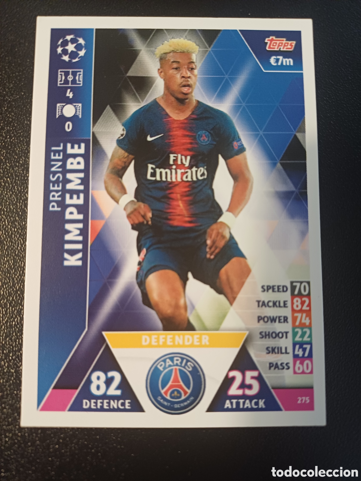 Cartas Colecion&aacute;veis: #275 PRESNEL KIMPEMBE PARIS SAINT-GERMAIN TOPPS MATCH ATTAX 2018/19