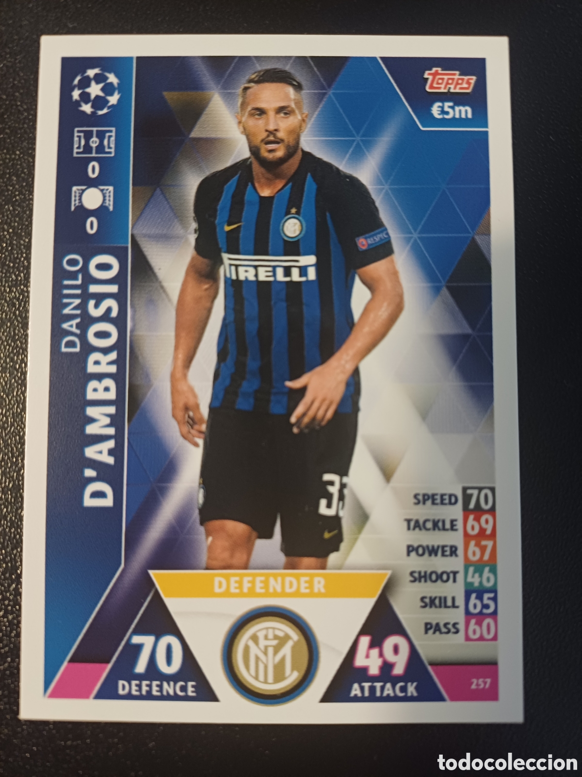 Cartas Colecion&aacute;veis: #257 DANILO D&acute;AMBROSIO FC INTERNAZIONALE MILANO TOPPS MATCH ATTAX 2018/19