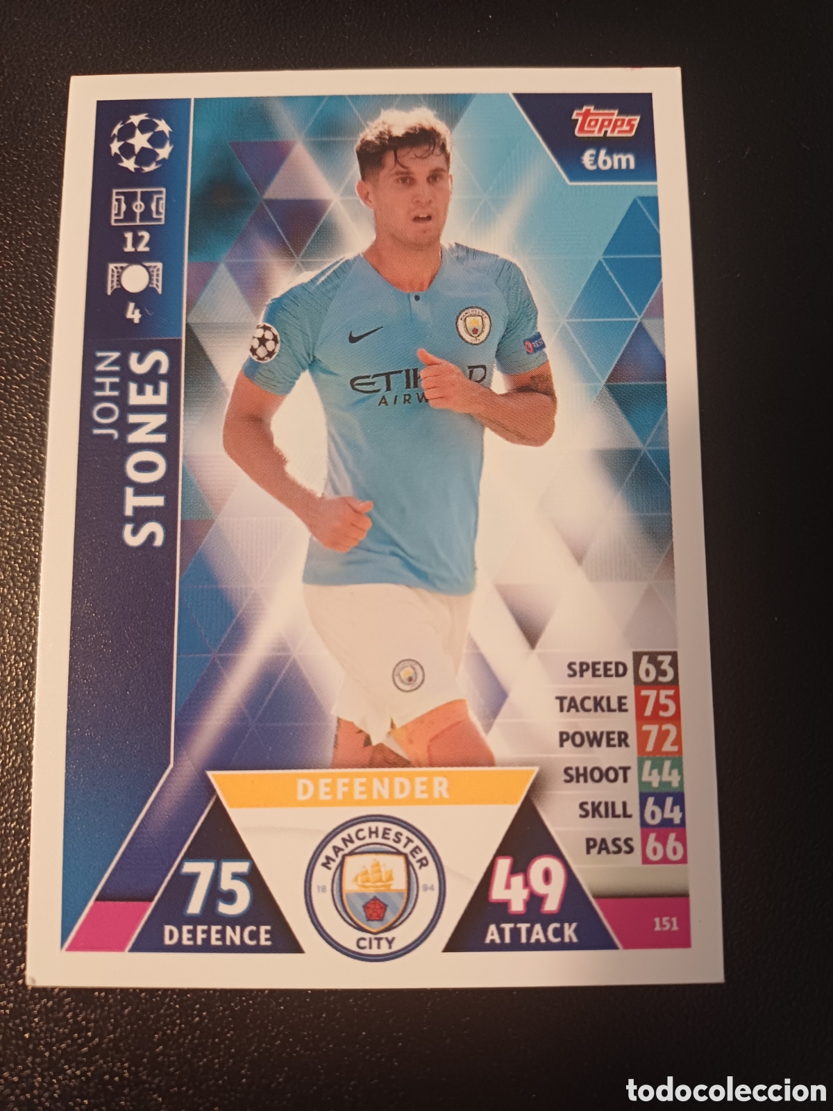 Cartas Colecion&aacute;veis: #151 JOHN STONES MANCHESTER CITY TOPPS MATCH ATTAX 2018/19