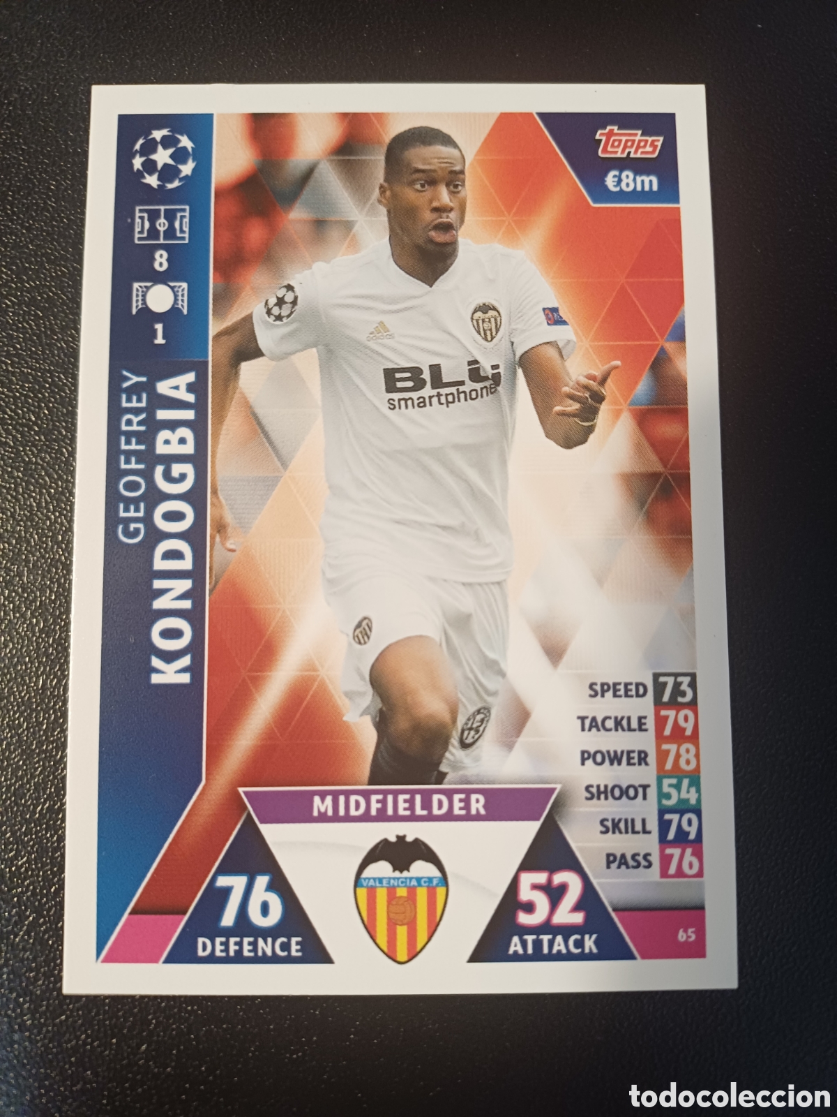 Cartas Colecion&aacute;veis: #065 GEOFFREY KONDOGBIA VALENCIA CF TOPPS MATCH ATTAX 2018/19