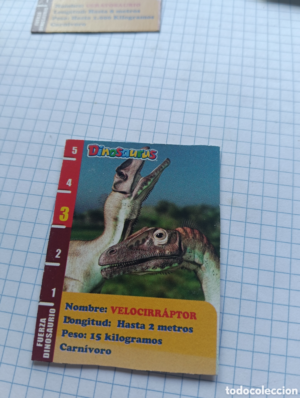 Trading Cards: Carta de cart&oacute;n Velocirraptor Galletas Dinosaurus