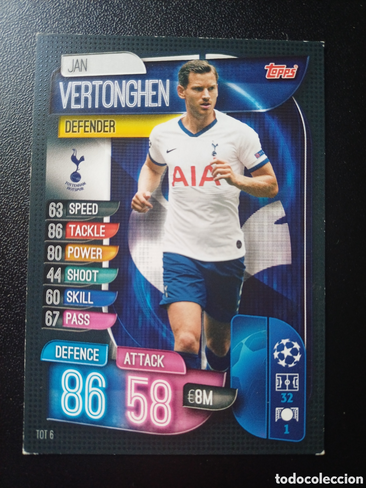 Cartes &agrave; &Eacute;changer: #TOT6 JAN VERTONGHEN TOTTENHAM HOTSPUR TOPPS MATCH ATTAX 2019/20