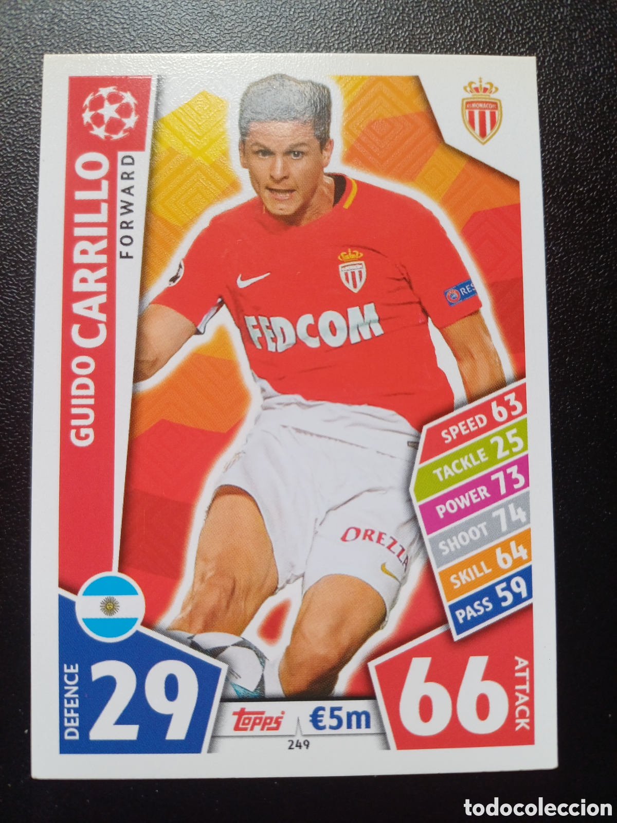 Cartes &agrave; &Eacute;changer: #249 GUIDO CARRILLO AS MONACO FC TOPPS MATCH ATTAX 2017/18