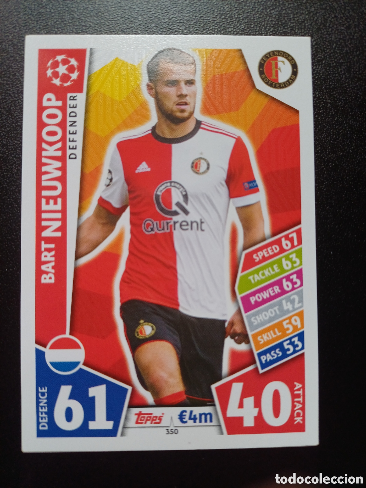Cartes &agrave; &Eacute;changer: #350 BART NIEUWKOOP FEYENOORD TOPPS MATCH ATTAX 2017/18