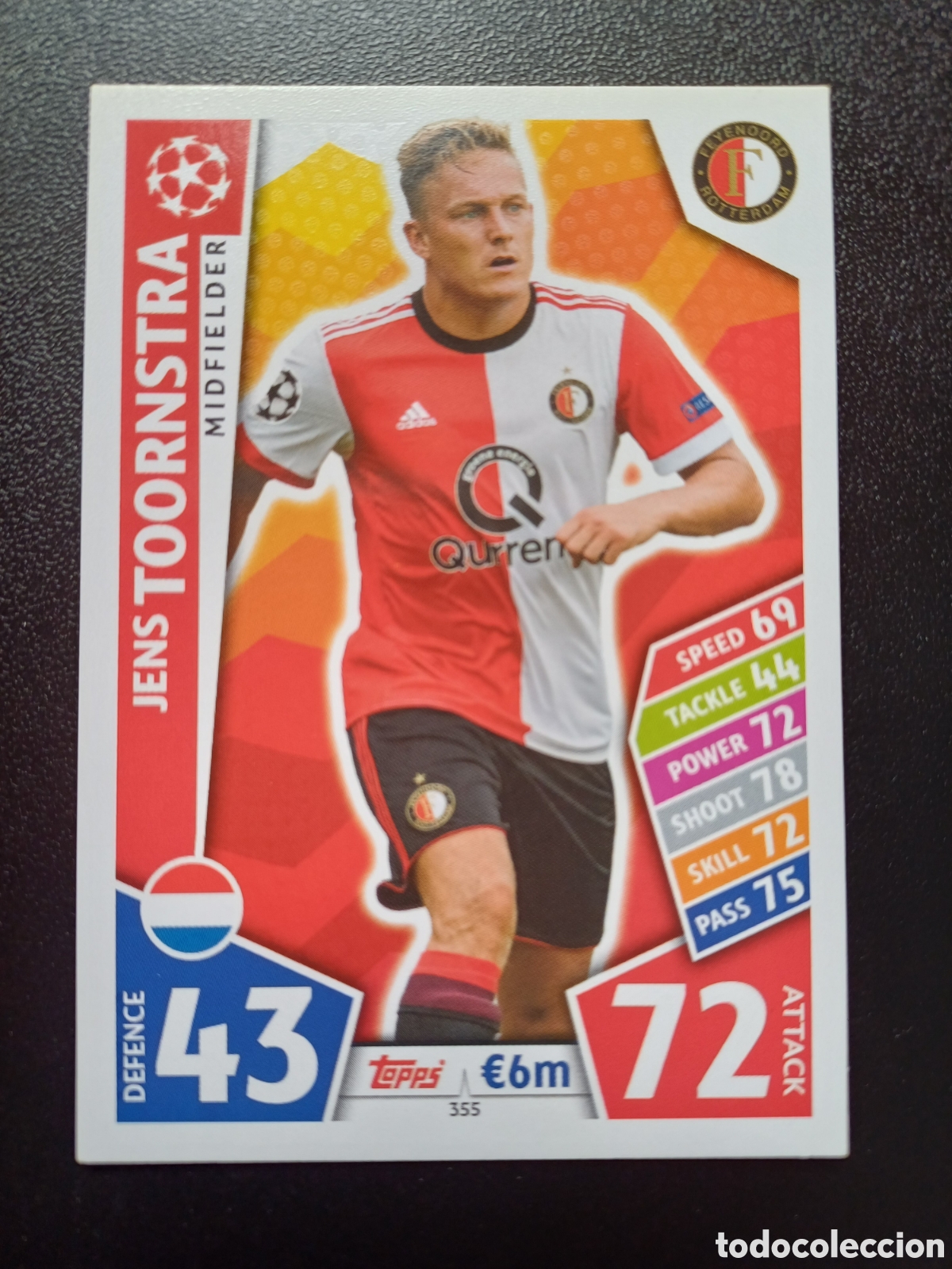 Cartes &agrave; &Eacute;changer: #355 JENS TOORNSTRAP FEYENOORD TOPPS MATCH ATTAX 2017/18