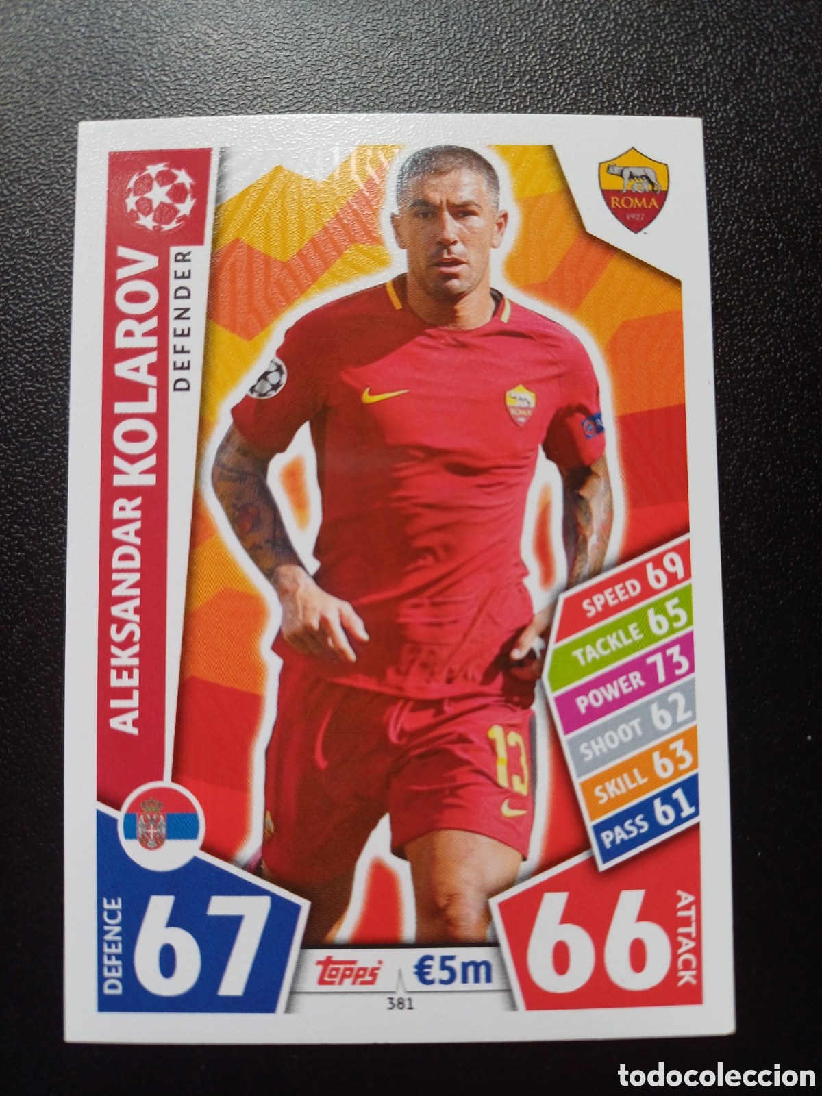 Cartes &agrave; &Eacute;changer: #381 ALEKSANDAR KOLAROV AS ROMA TOPPS MATCH ATTAX 2017/18