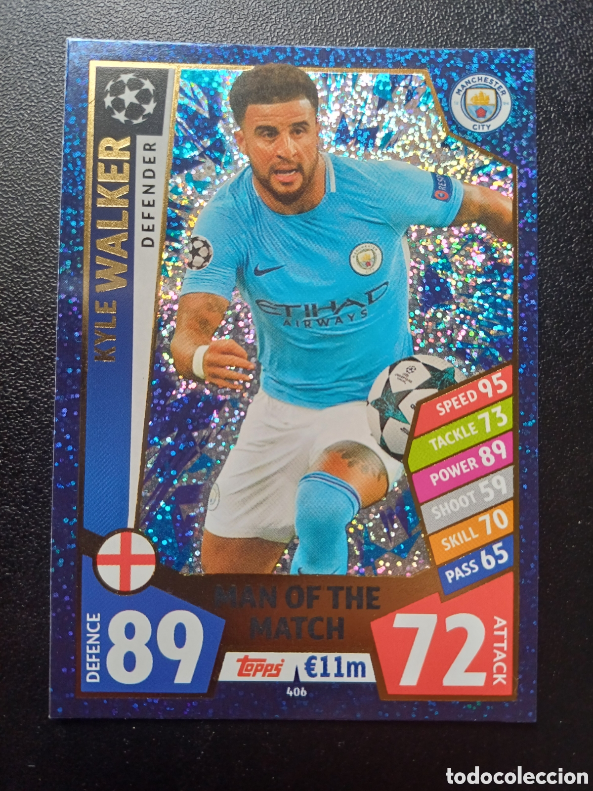 Cartes &agrave; &Eacute;changer: #404 KYLE WALKER MANCHESTER CITY MAN OF THE MATCH TOPPS MATCH ATTAX 2017/18