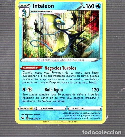 Trading Cards: CROMO DE POK&Eacute;MON FASE 2 INTELEON N&ordm; 818 DEL A&Ntilde;O 2020