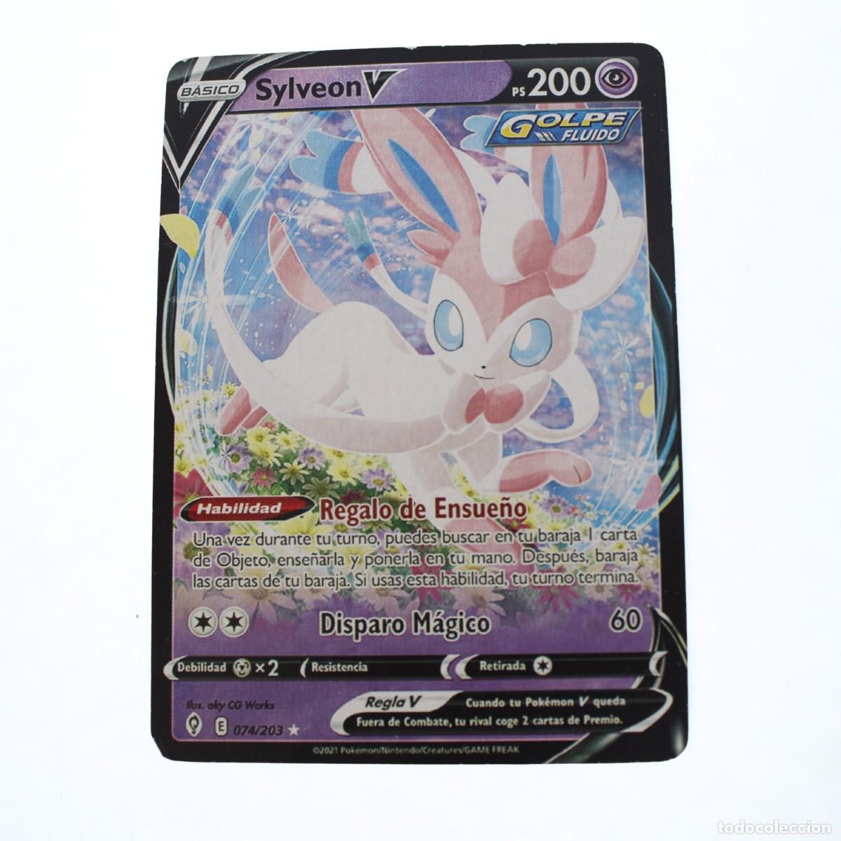 Trading Cards: Carta Pokemon Sylveon V 074/203 Espa&ntilde;ol Holo Golpe Fluido